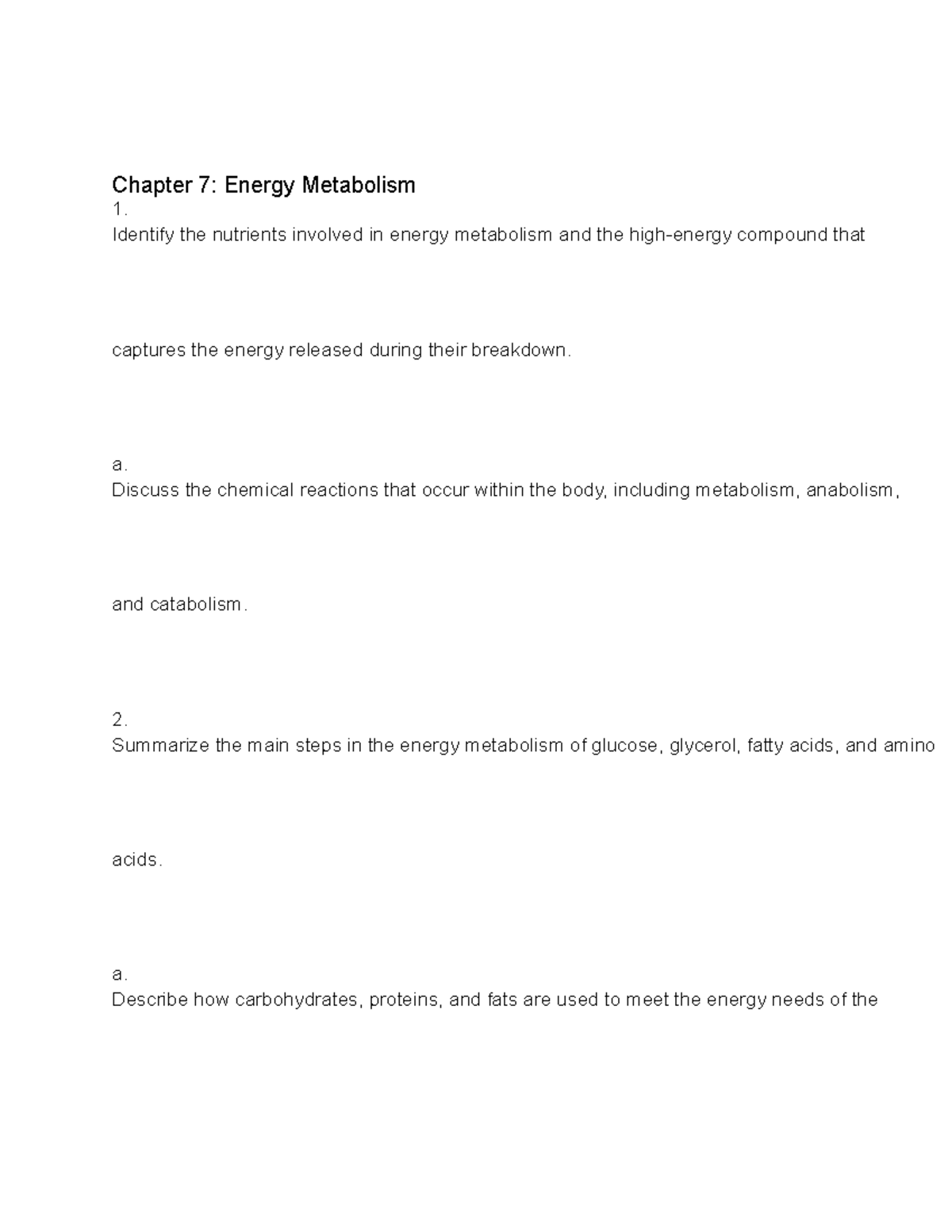 Chapter 7 An Overview Of Nutrition - Chapter 7: Energy Metabolism 1 ...