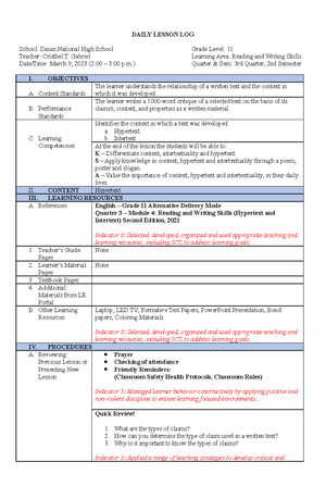 Reading and Writing Q1 - M3 - Reading and Writing Reading and Writing ...