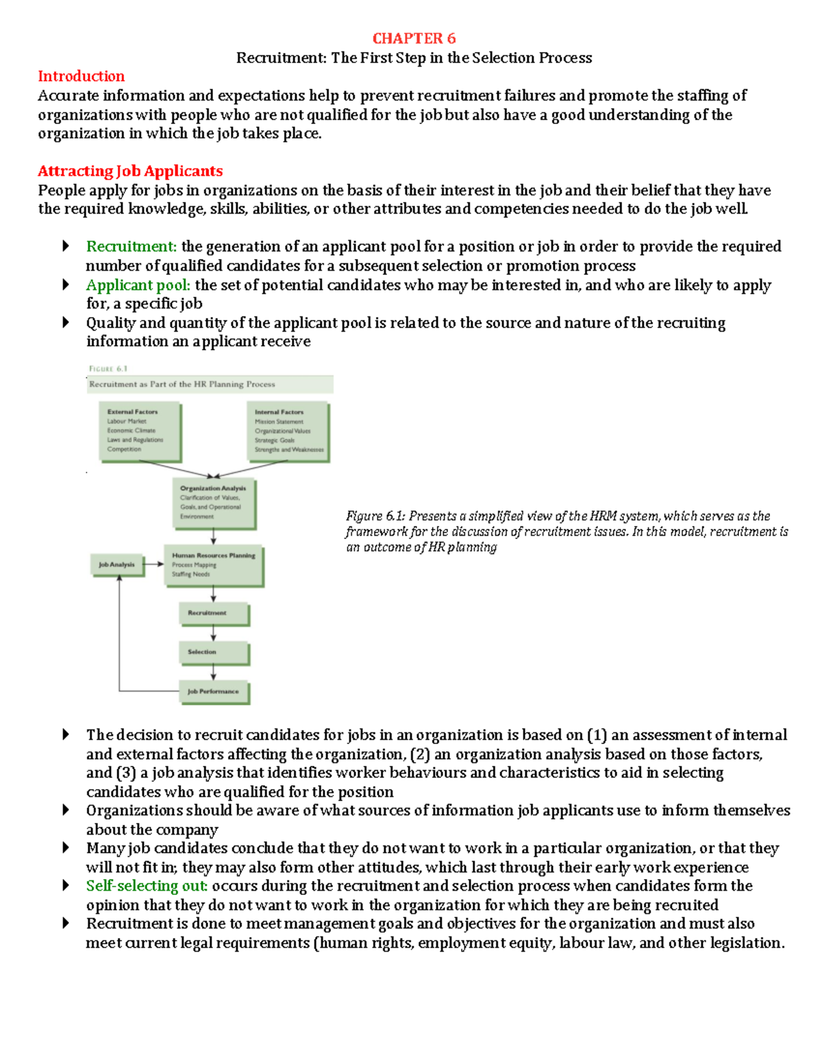 Recruitment and Selection (Staffing) - Summary - CH6 MHR623 - CHAPTER 6 ...