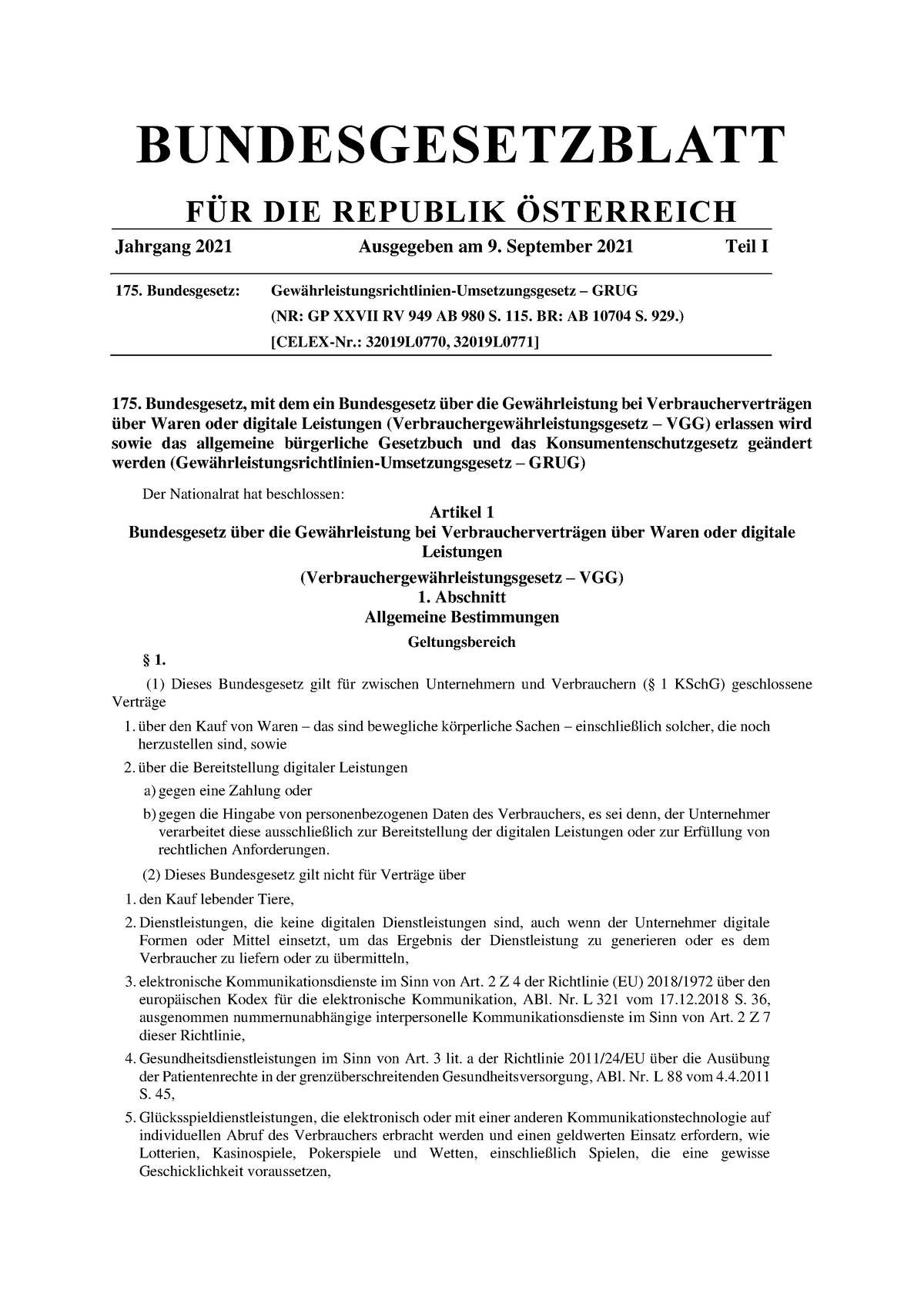 Änderung VGG - BUNDESGESETZBLATT FÜR DIE REPUBLIK ÖSTERREICH Jahrgang ...