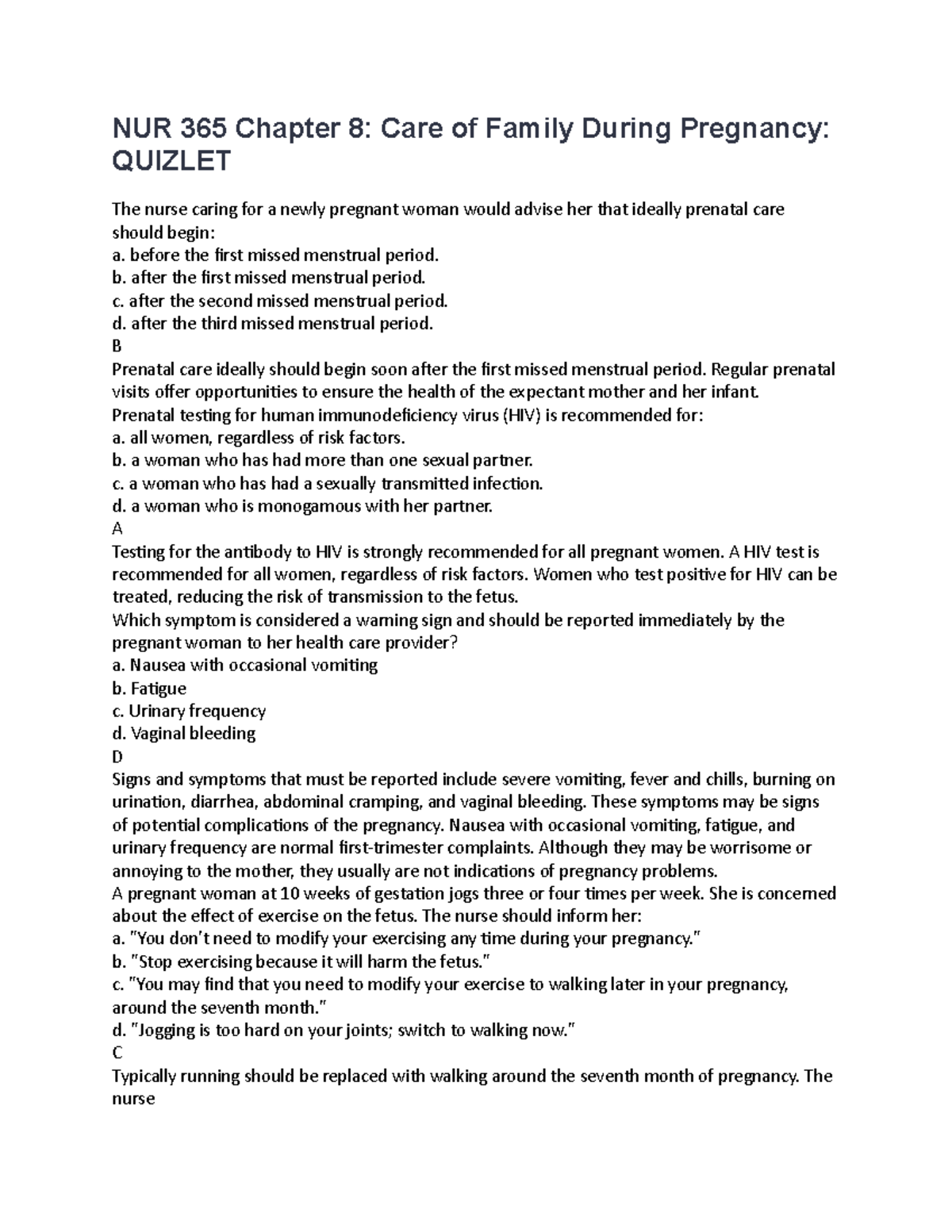 NUR 365 Chapter 8 NUR 365 Chapter 8 Care of Family During Pregnancy