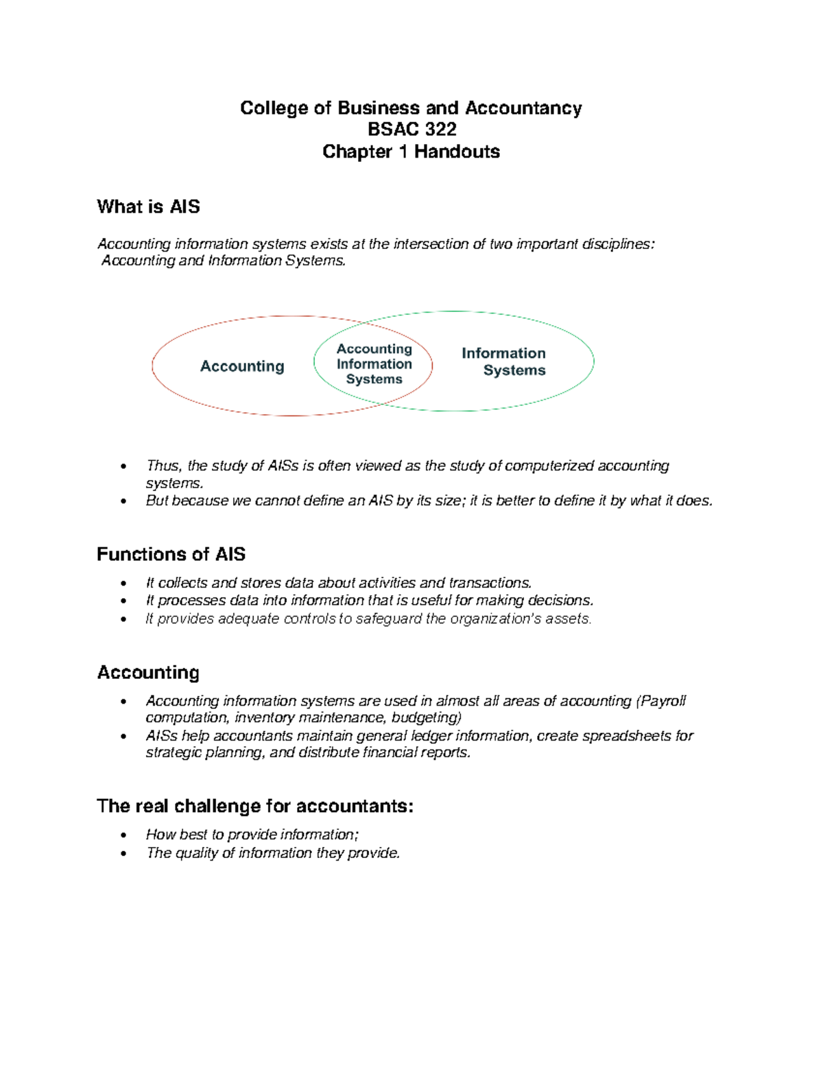 Chapter 1 Accounting information system - College of Business and ...