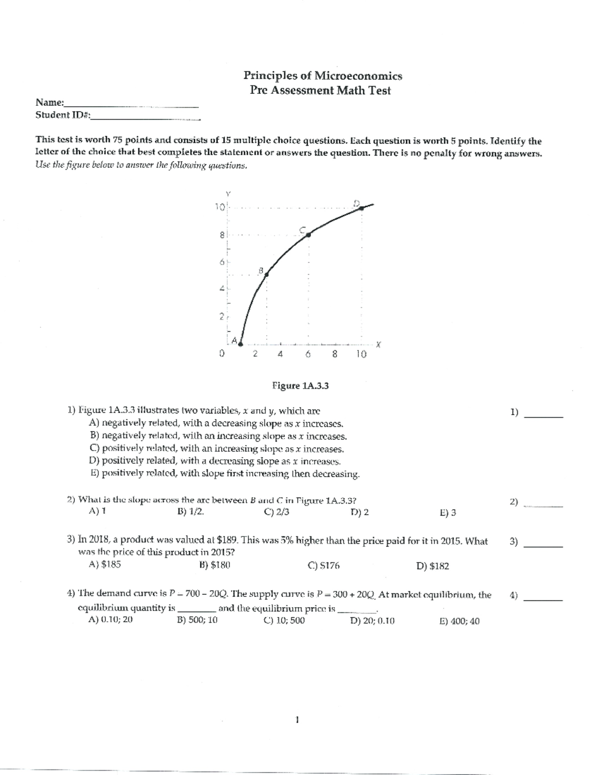 Pre Assessment Math Test - MRKT 1199 - Studocu