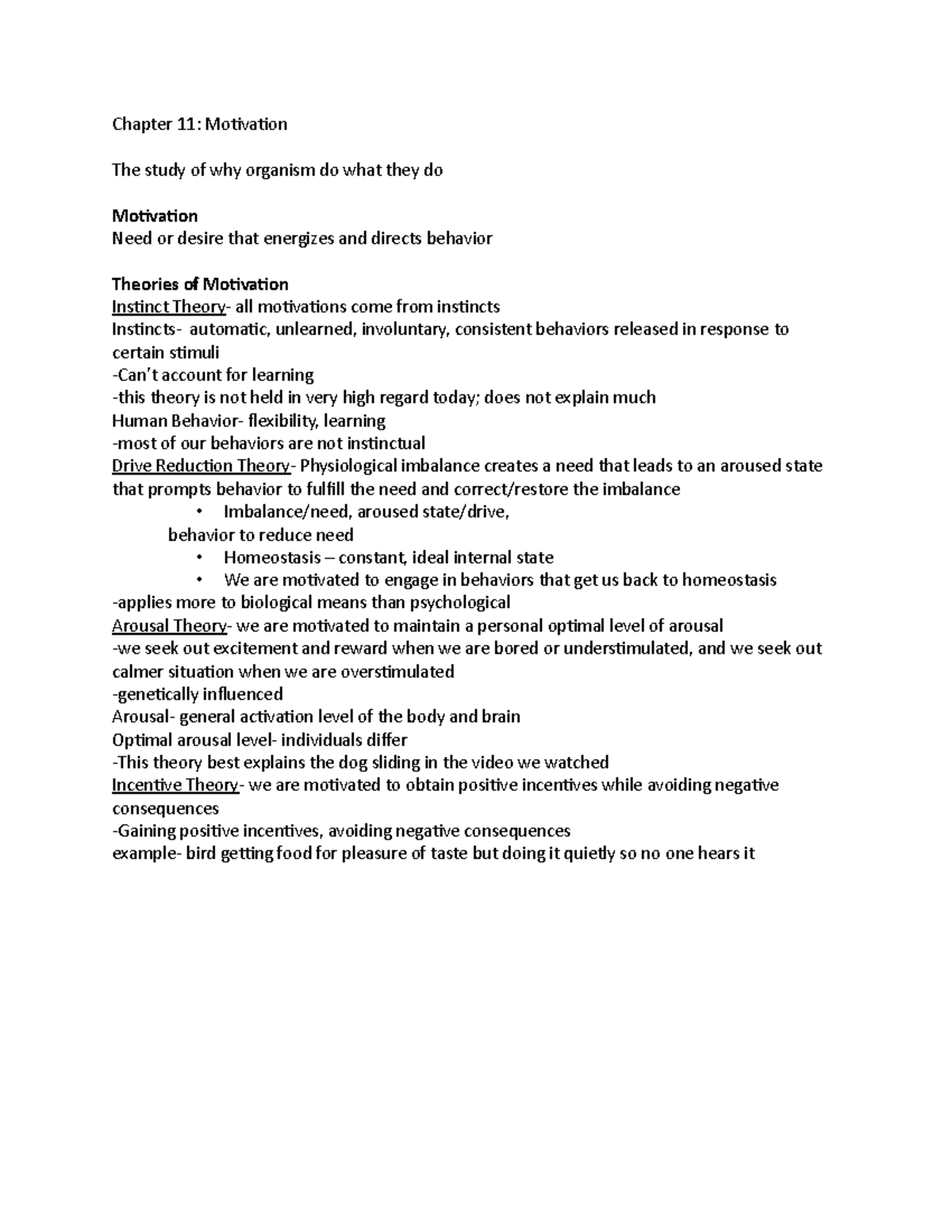 Chapter 11 - Ch 11 - Chapter 11: Motivation The Study Of Why Organism ...