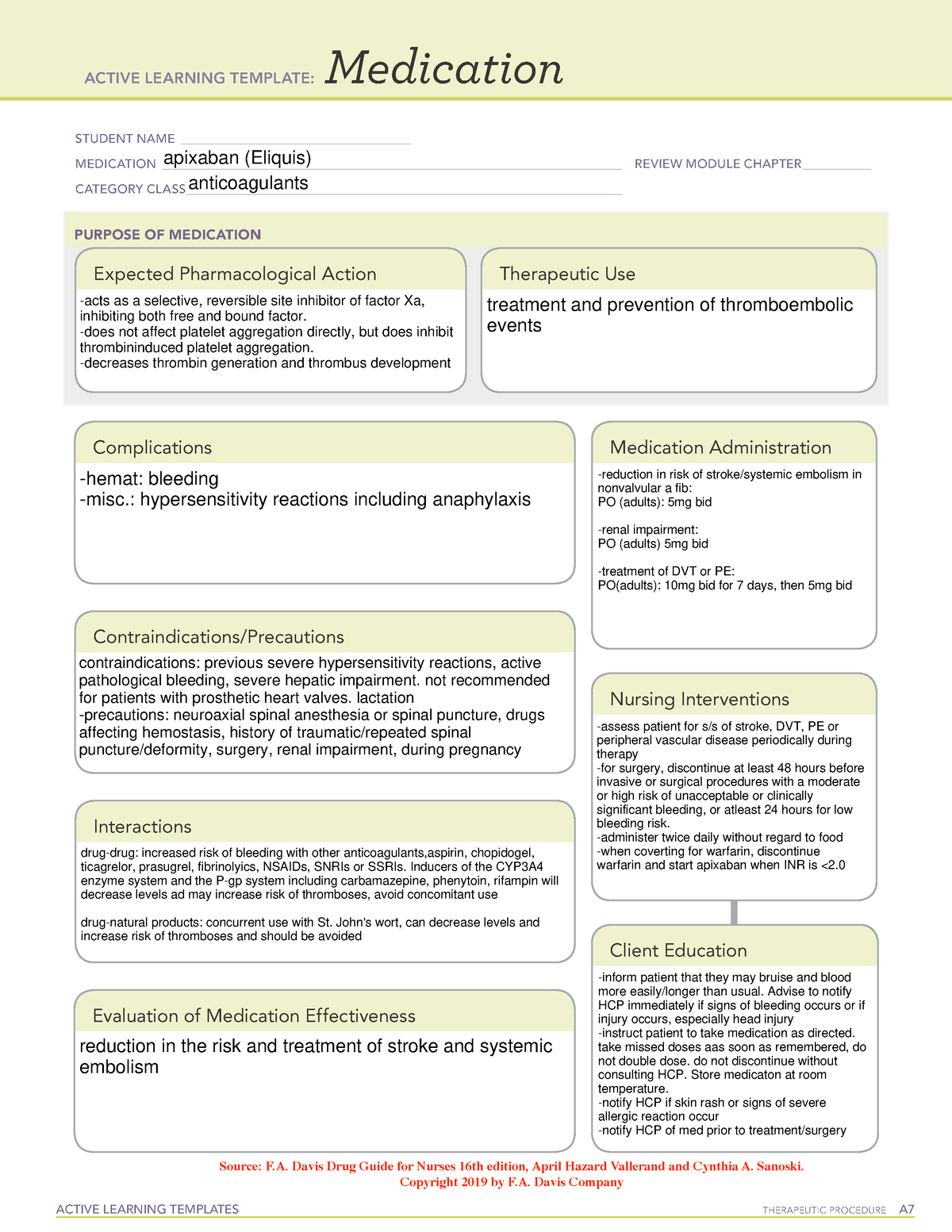 Apixaban (Eliquis) copy ACTIVE LEARNING TEMPLATES THERAPEUTIC