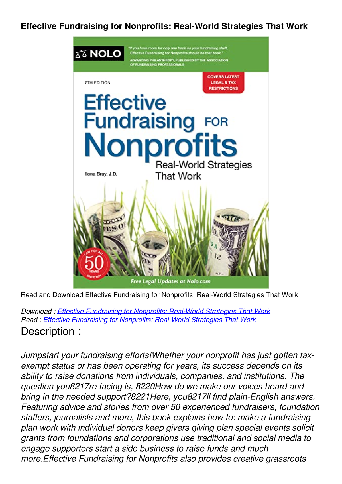 READ Effective Fundraising For Nonprofits: Real-World Strategies That ...