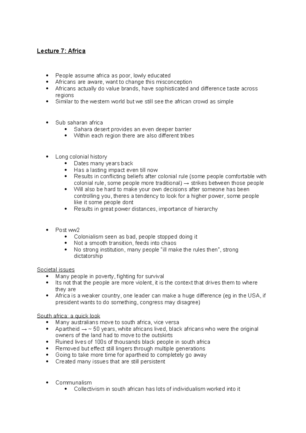 Mgmt2106 L7 and 8 - Lecture notes for 7 and 8 - Lecture 7: Africa ...