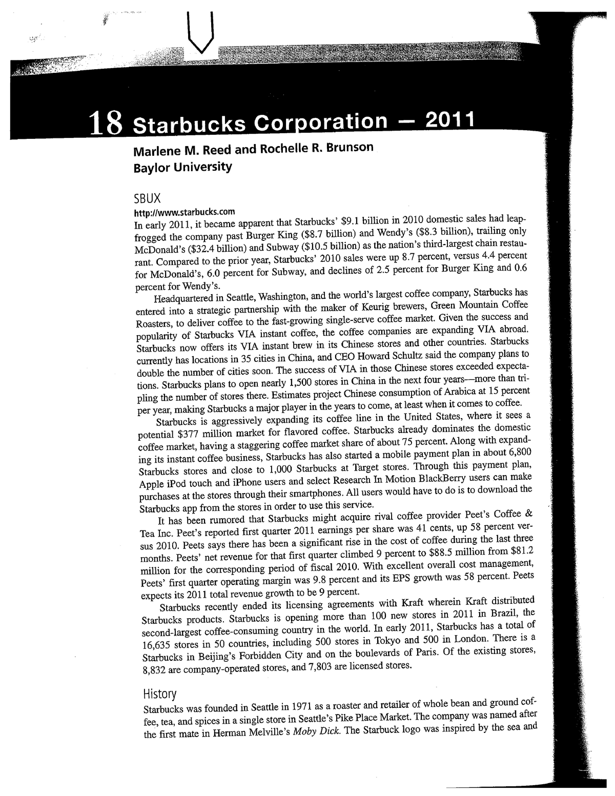 starbucks corporation 2011 case study