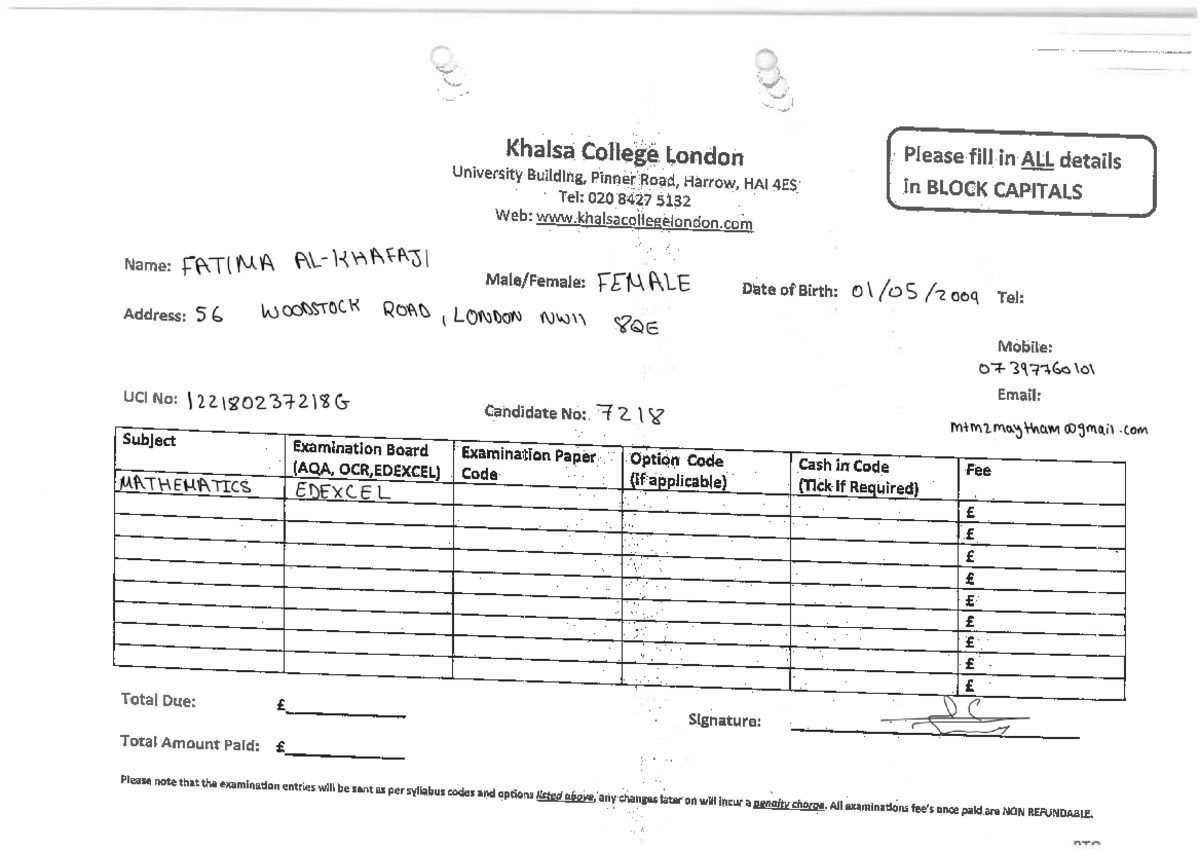 Exam Registration Form - Studocu