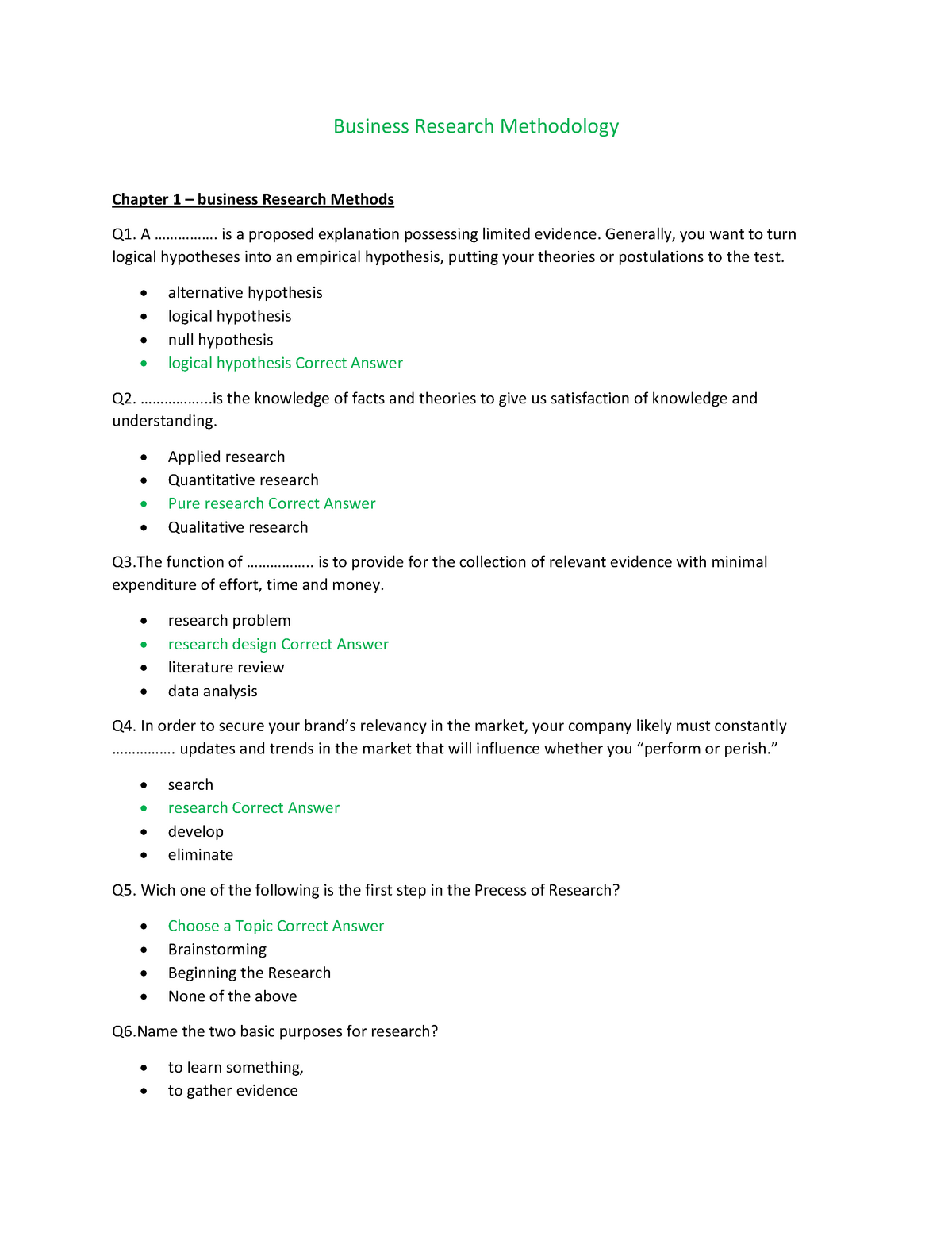 research methods sample questions and answers