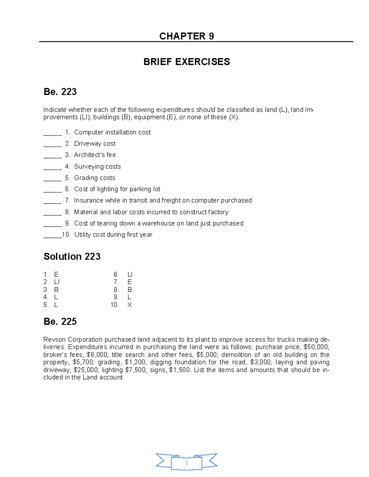 TEMA 9 Exercises SOLUTIONS BRIEF EXERCISES Be. 223 Indicate whether