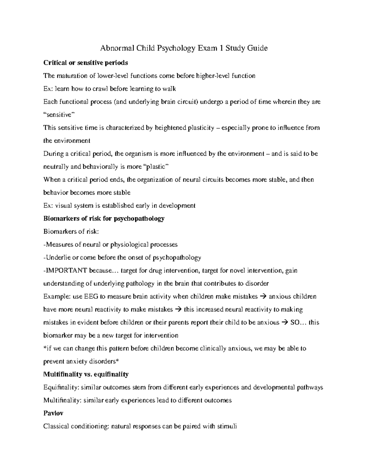 Abnormal Child Psychology Exam 1 Study Guide - .. target for drug ...