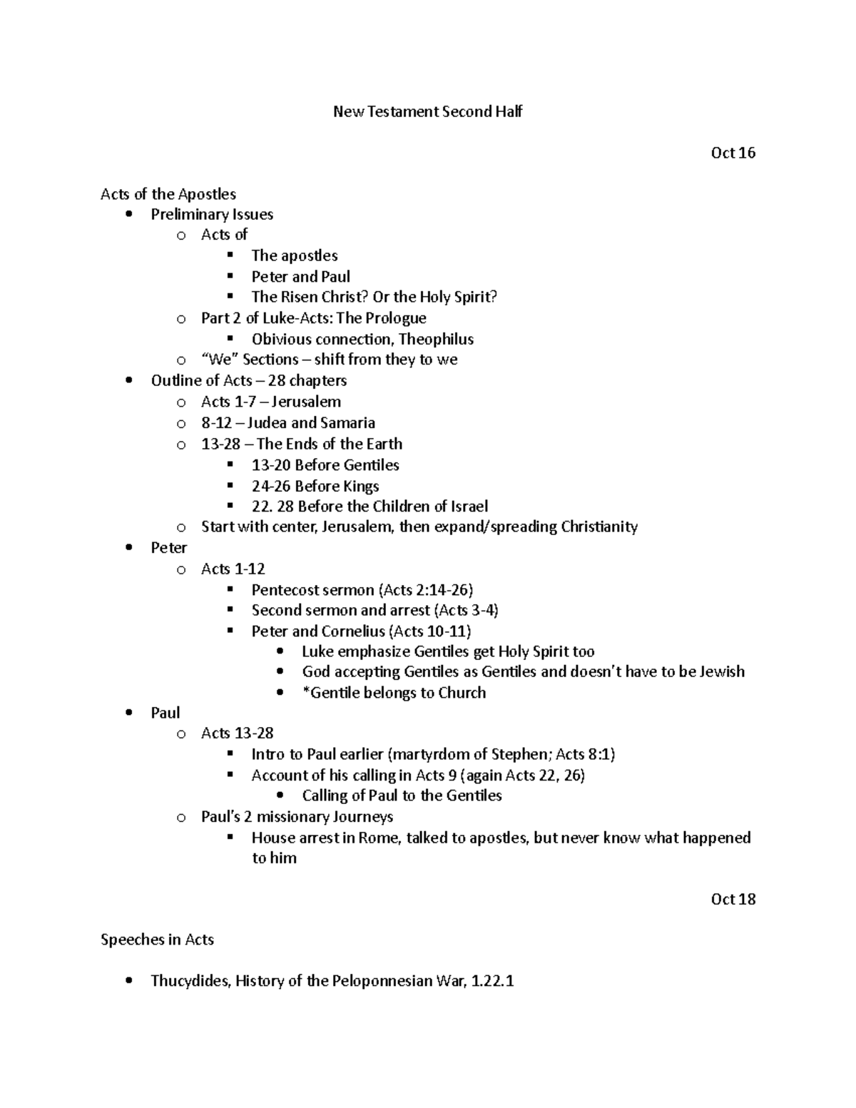 New Testament Notes - New Testament Second Half Oct 16 Acts Of The ...