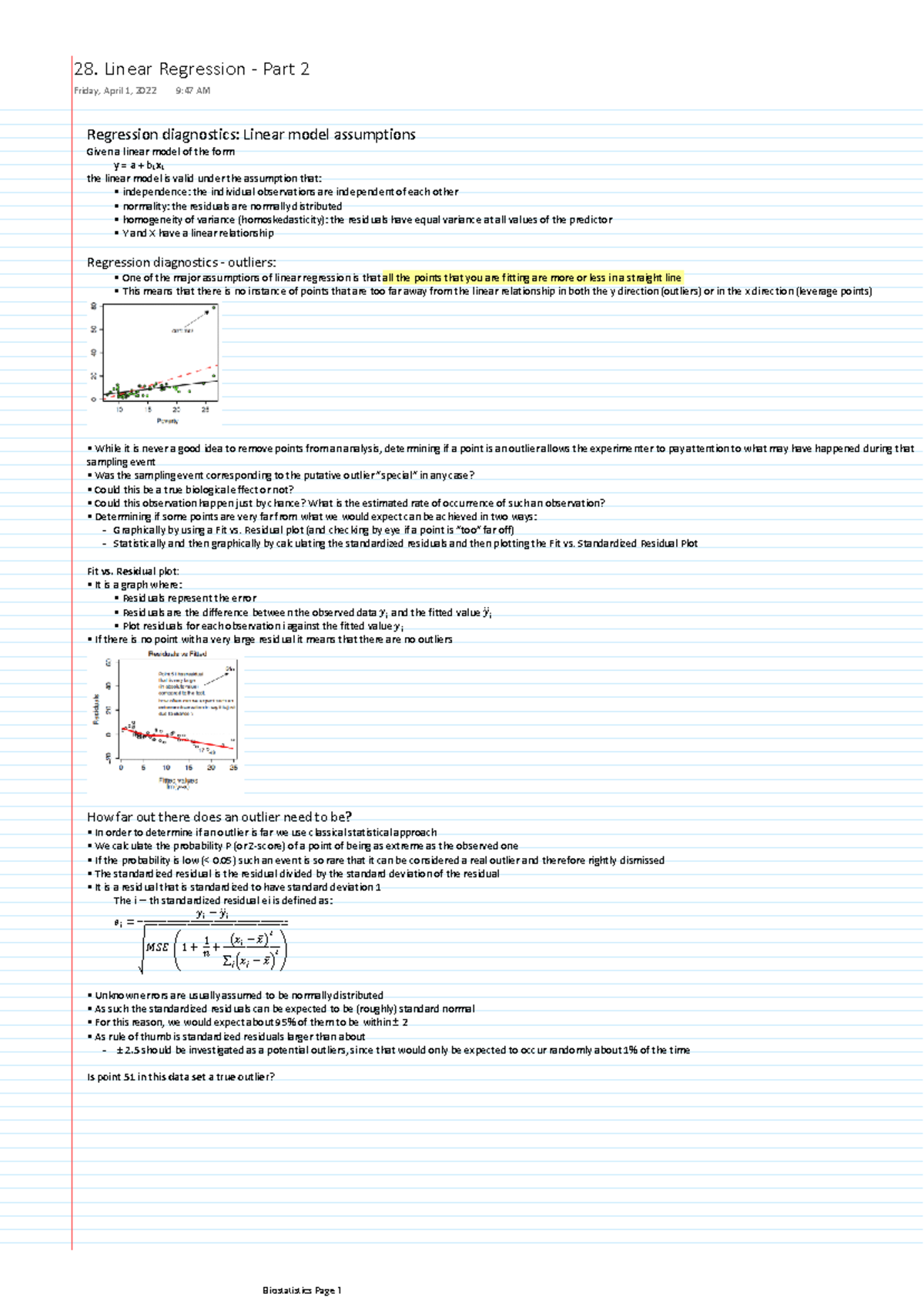 28. Linear Regression - Part 2 - Regression diagnostics: Linear model ...