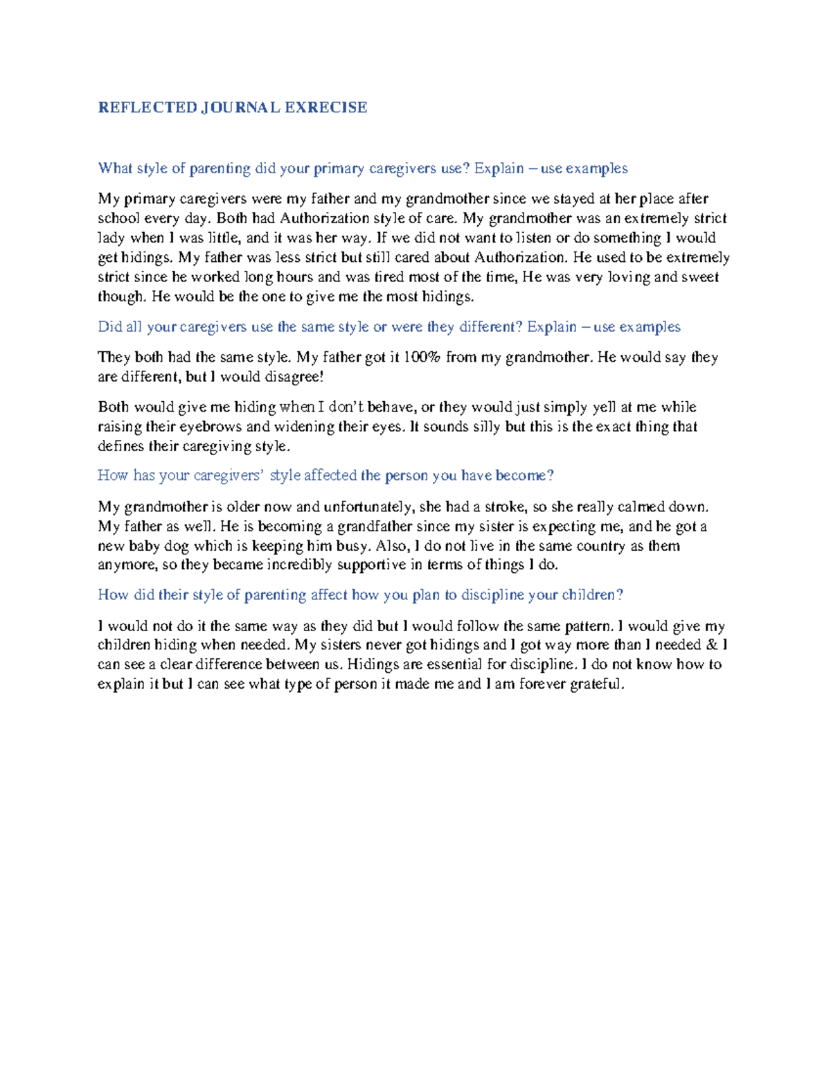 Document 156 - parenting - REFLECTED JOURNAL EXRECISE What style of ...