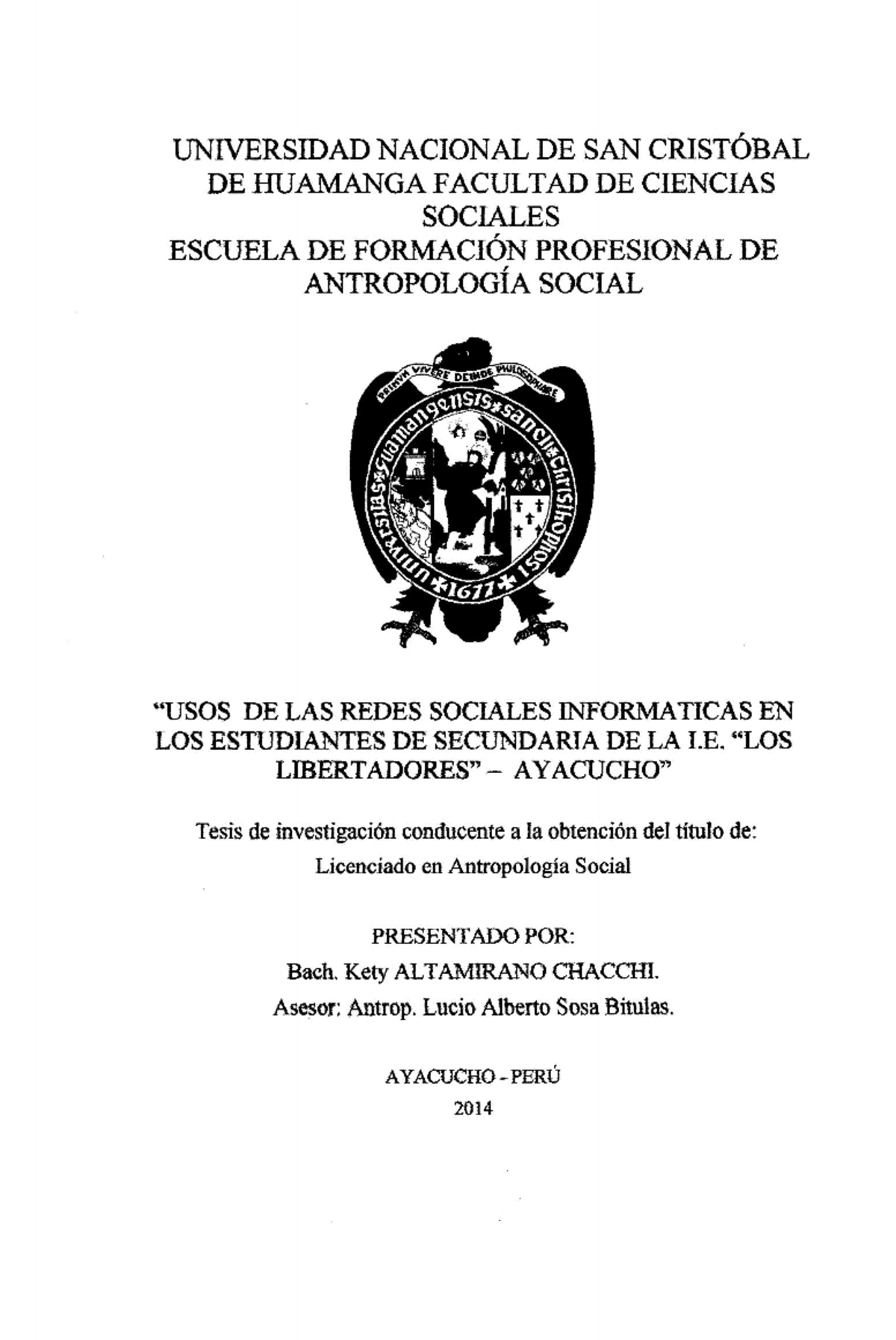 Tesis AN154 Alt - 😊EJEMPLOS - UNIVERSIDAD NACIONAL DE SAN CRISTOBAL DE ...