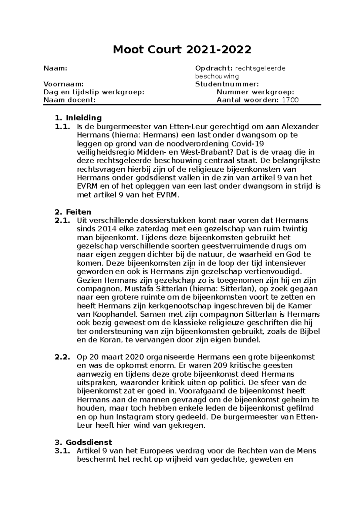 V2. Rechtsgeleerde Beschouwing - Moot Court 2021- Naam: Opdracht ...