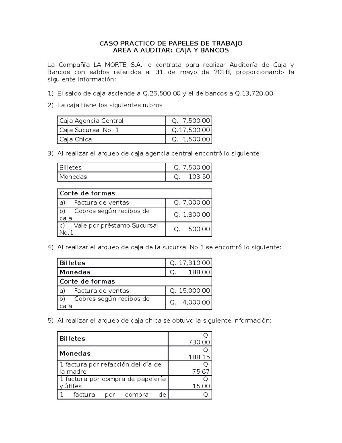 Caso Practico Auditoria Caja Y Bancos - CASO PRACTICO DE PAPELES DE ...