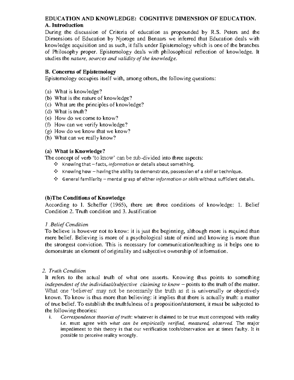 Cognitive Dimension - notes - EDUCATION AND KNOWLEDGE: COGNITIVE ...