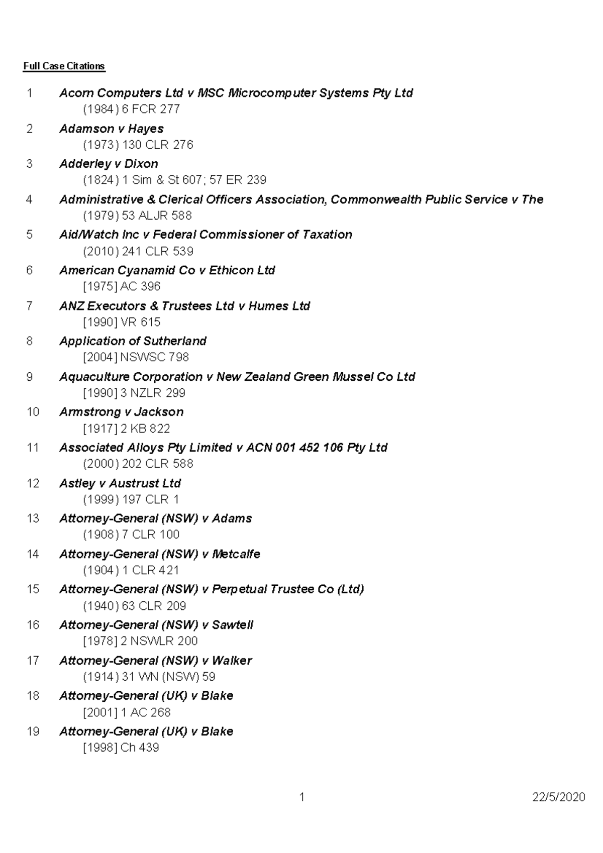 MLL405 Case Index Cases 1 Acorn Computers Ltd v MSC