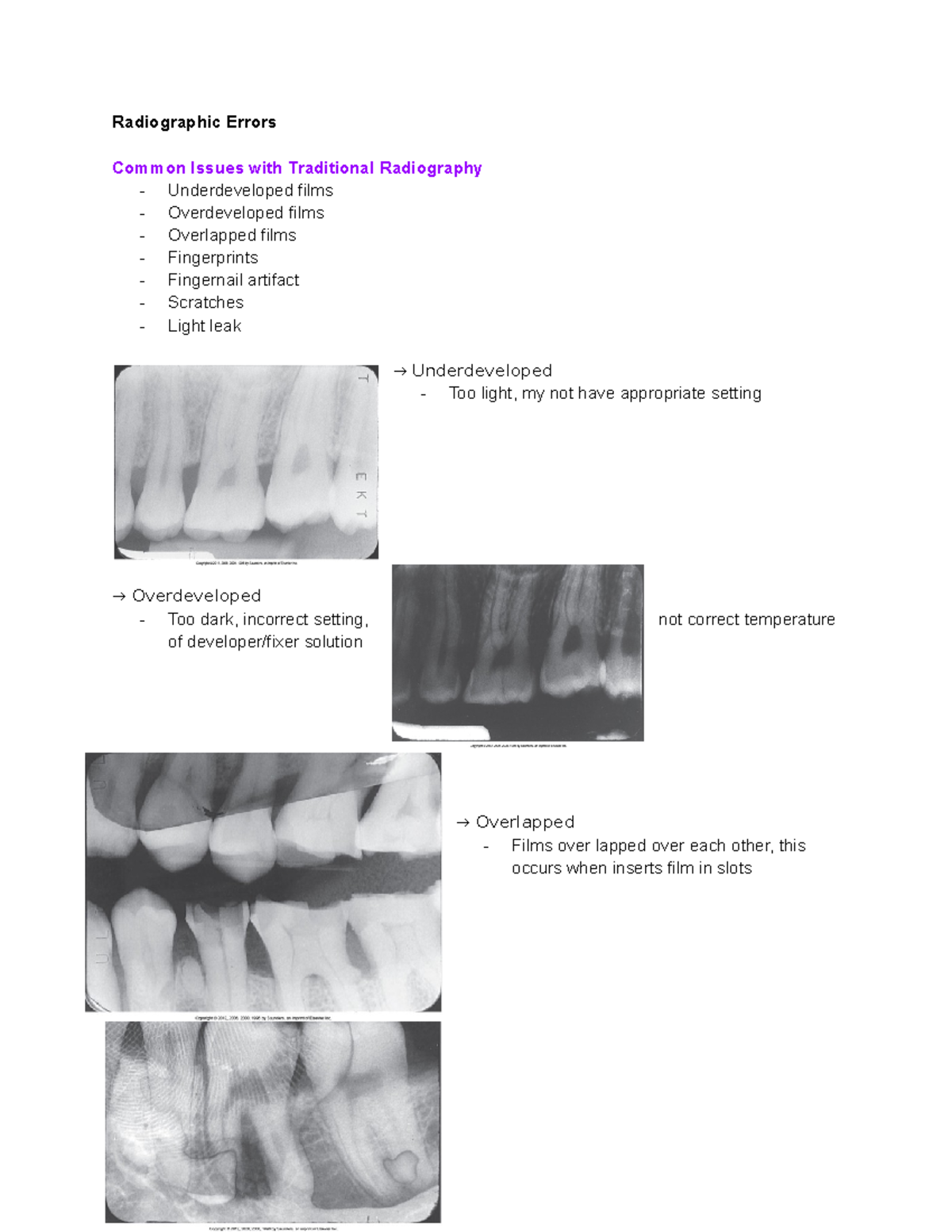 Week 3 Radiographic Errors Radiographic Errors Common Issues with Traditional Radiography