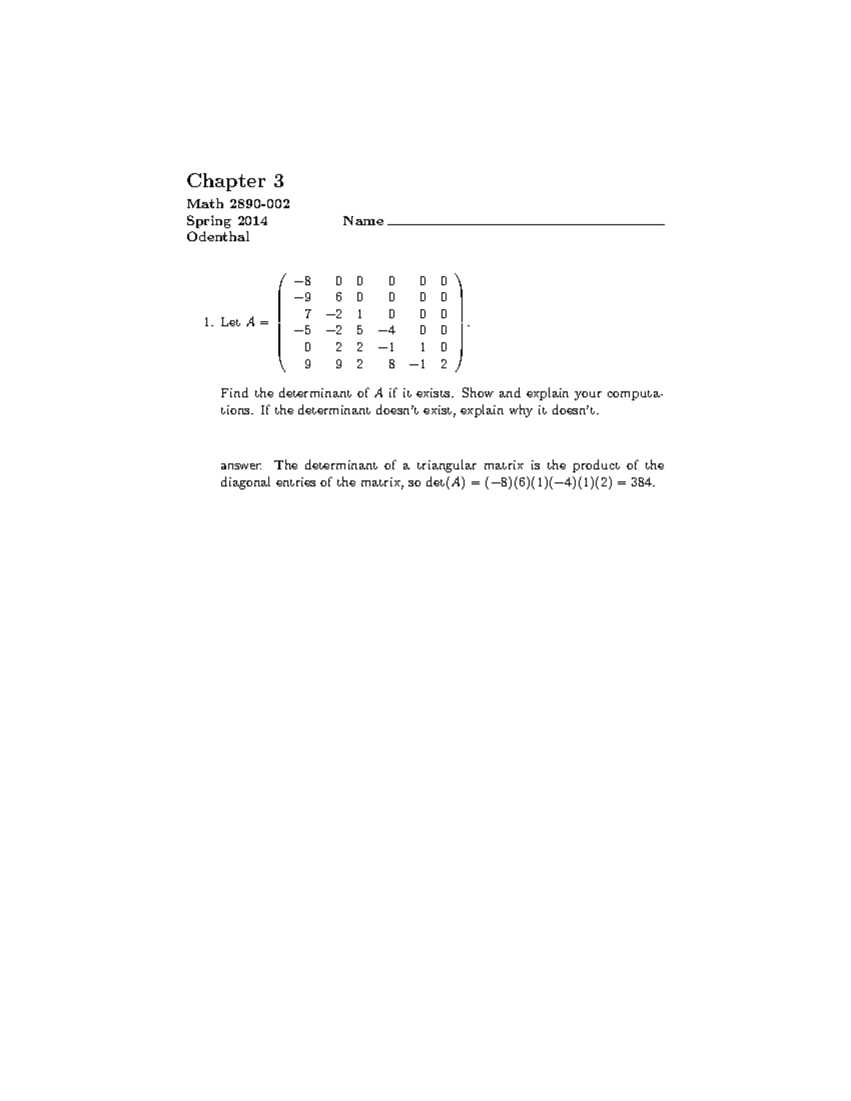 Chapter 3 - Spring 2014 - assigned problems - Chapter 3 Math 2890-002 ...