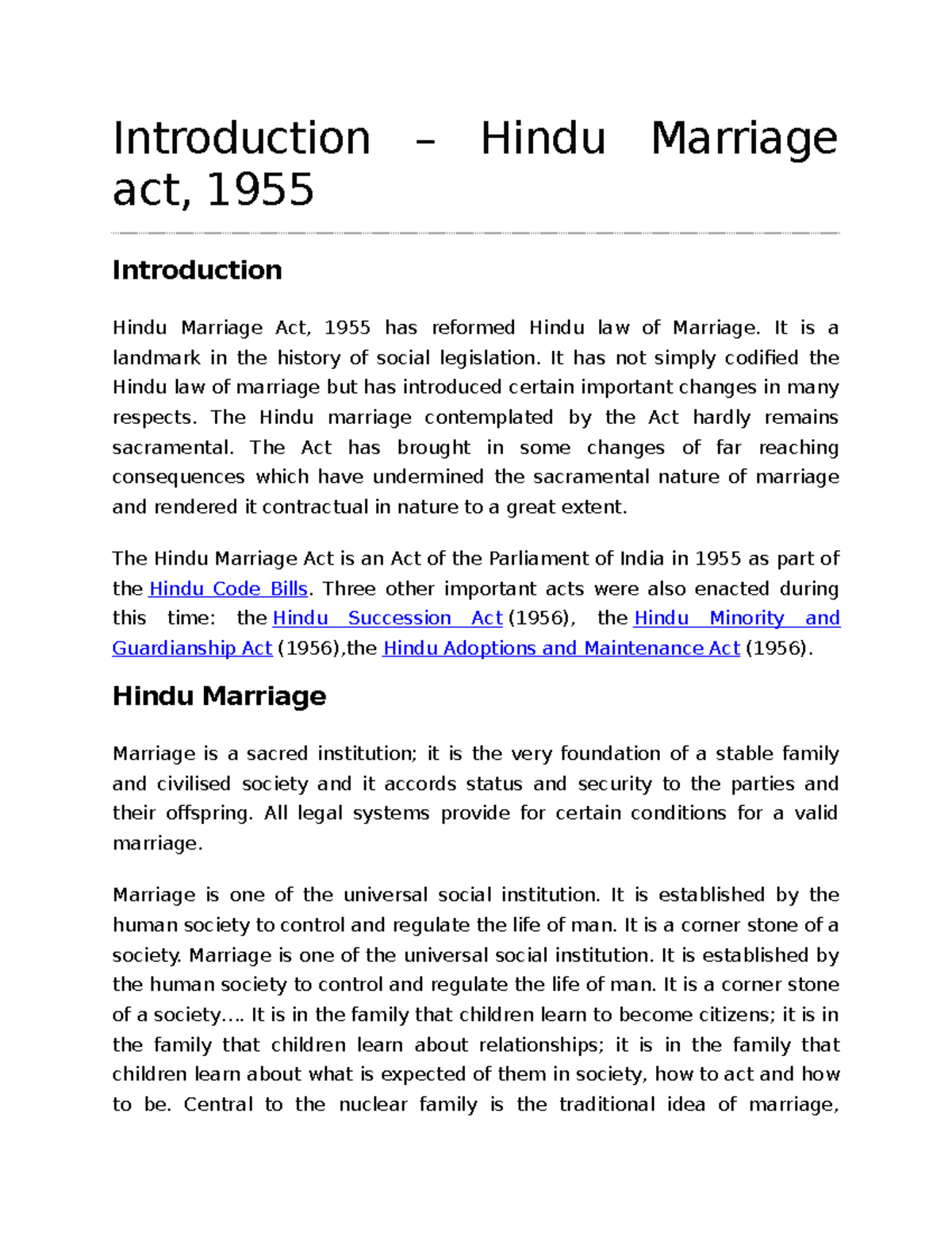 Ch 5 Introduction Hindu Marriage Act 1955 Introduction Hindu