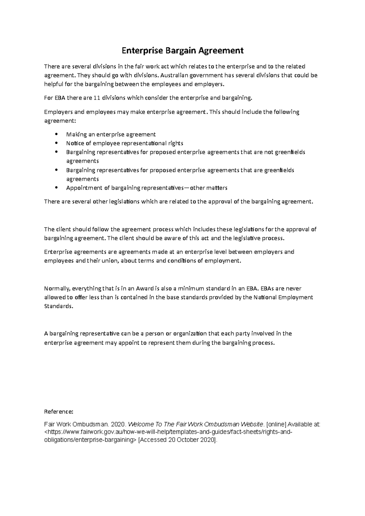 Enterprise Bargain Agreement - They should go with divisions ...