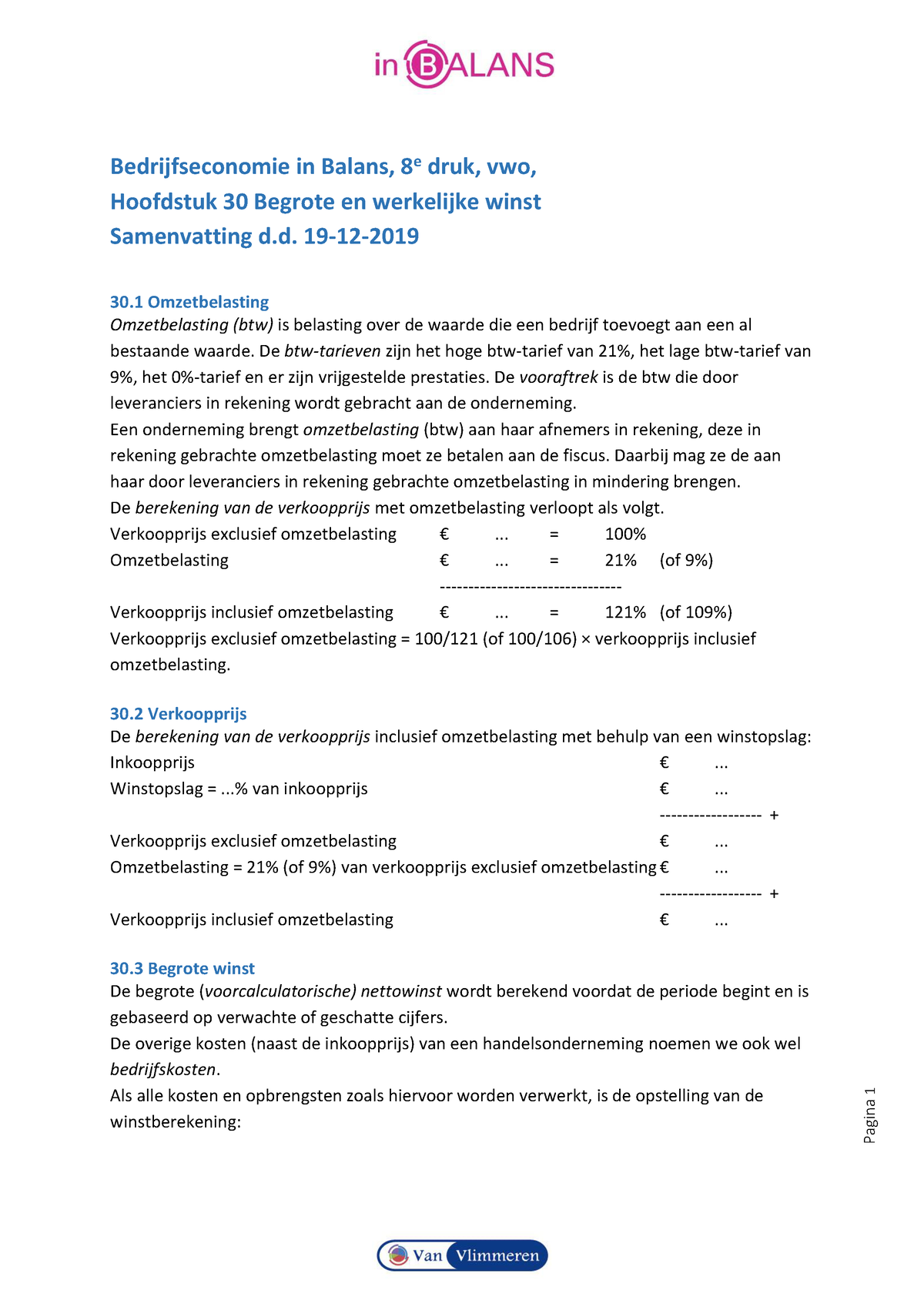 Bedrijfseconomie In Balans, 8e Druk, Vwo, Hoofdstuk 30 Begrote En ...