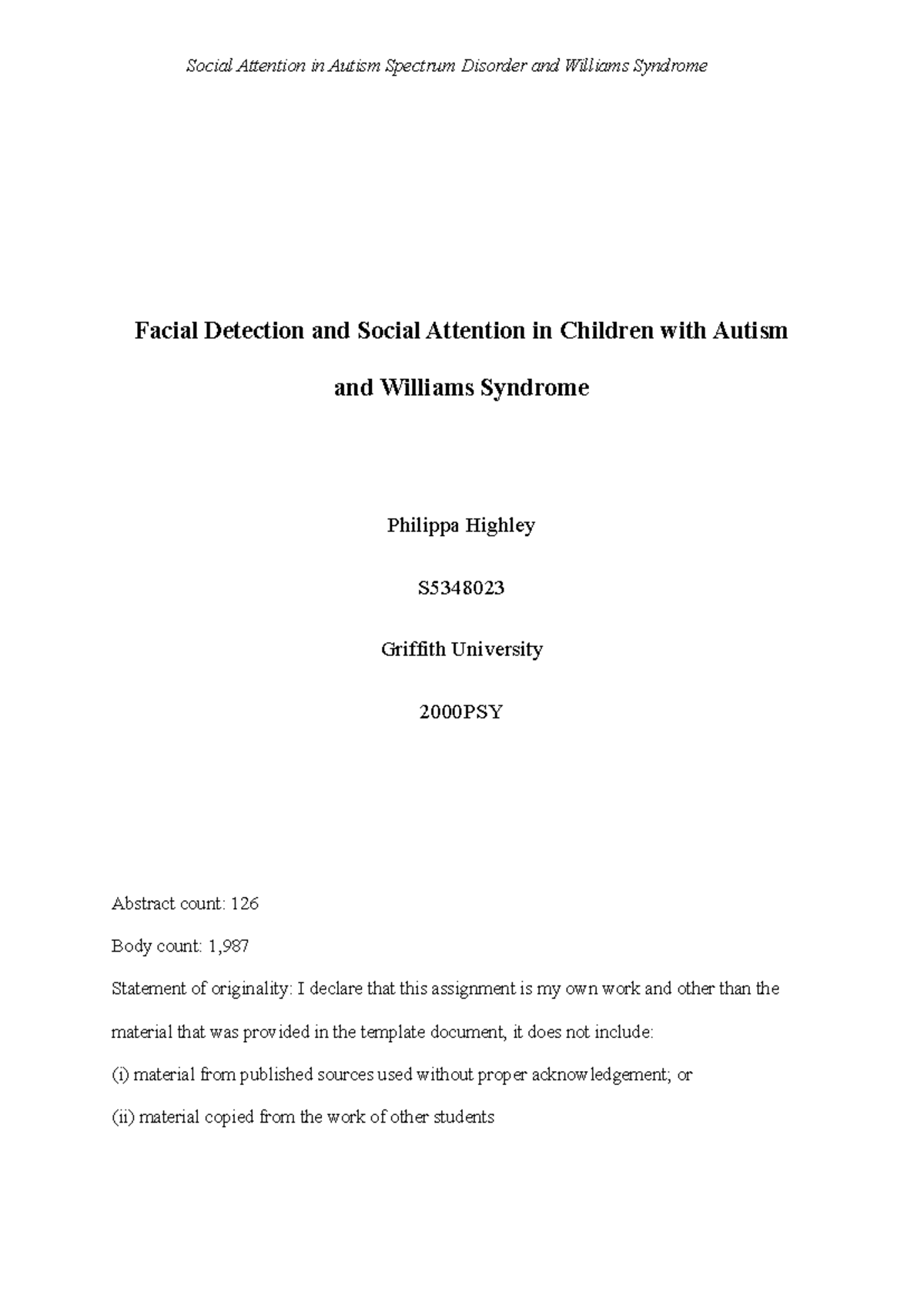 Lab Report 2000 PSY - Social Attention in Autism Spectrum Disorder and ...