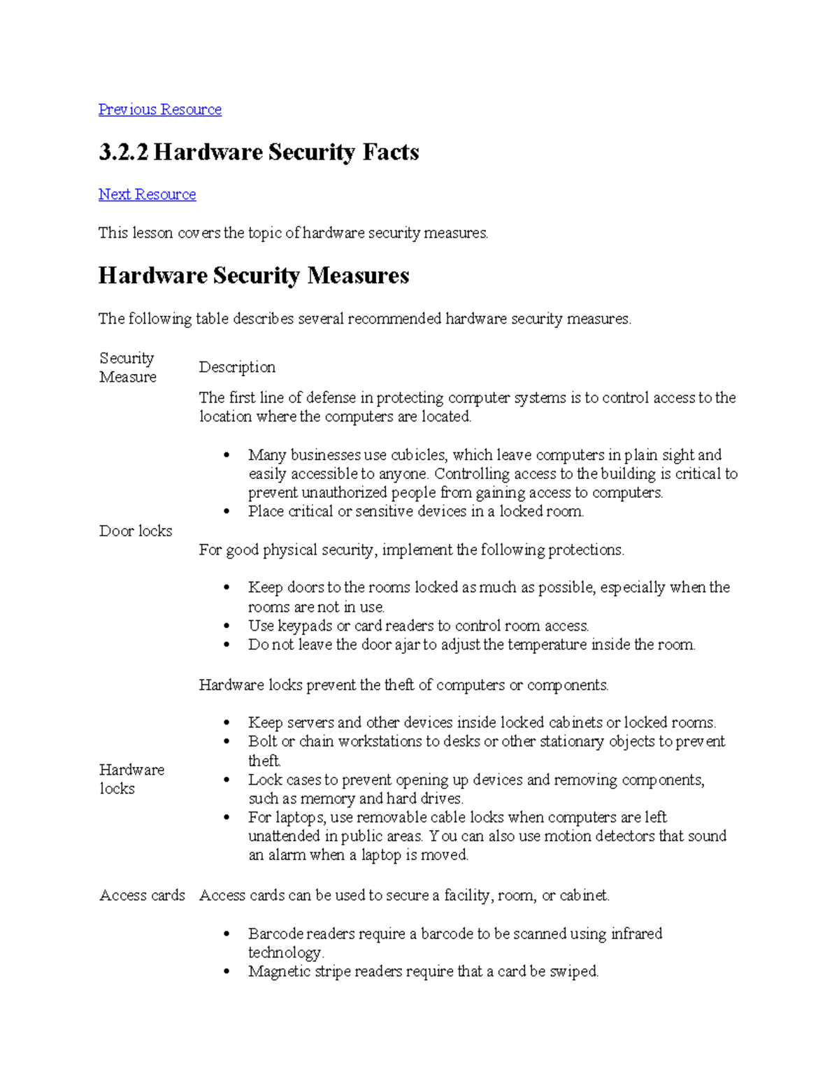 3.2.2 Hardware Security Facts Previous Resource 3.2 Hardware Security