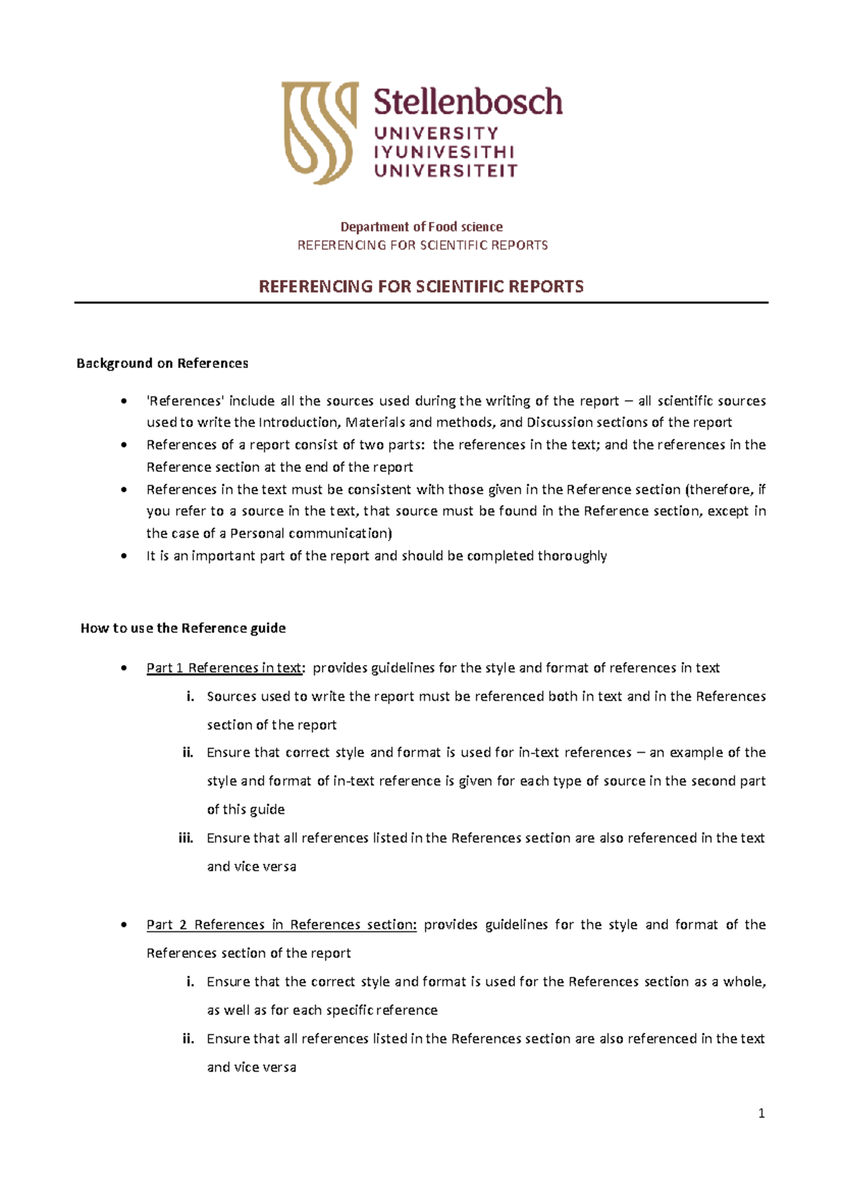 Referencing Guidelines 2022 - REFERENCING FOR SCIENTIFIC REPORTS ...