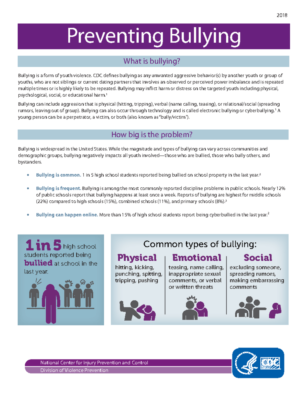 Bullying-factsheet 508 - 2018 What is bullying? Bullying is a form of ...