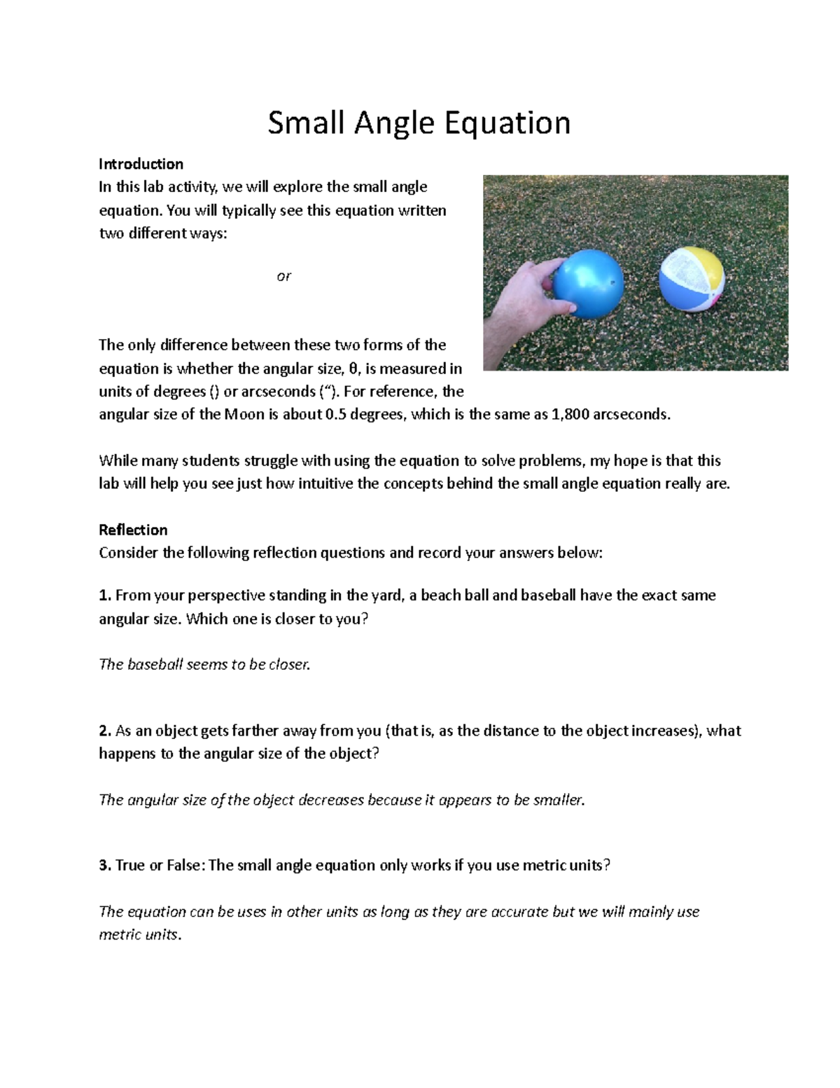 Lab 3 ASTR 1404 - Lab For Astronomy: Solar System - Small Angle ...