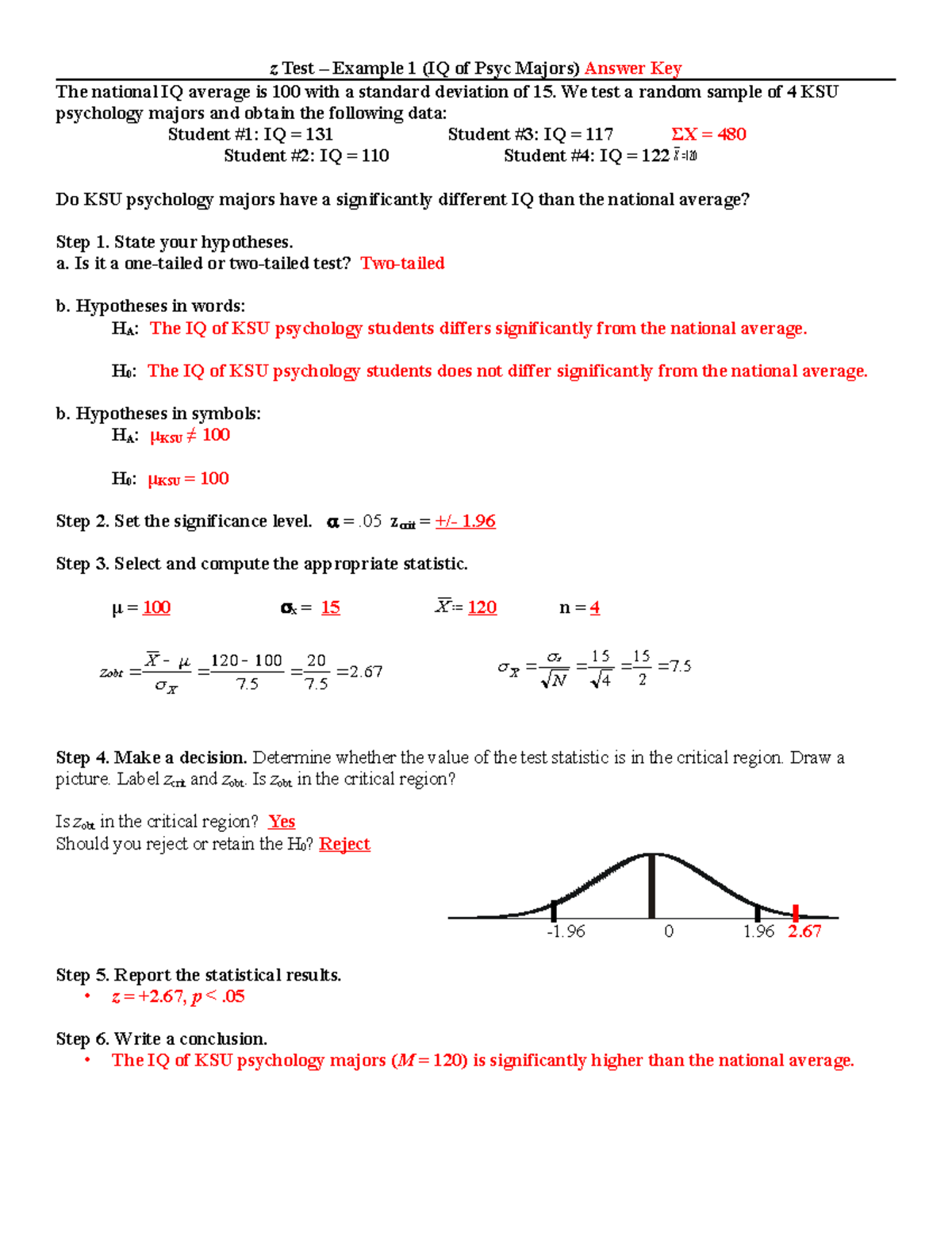 Z+test+ +example+1+ +IQ+Psyc+ +Answer+Key - z Test Example 1 (IQ of ...