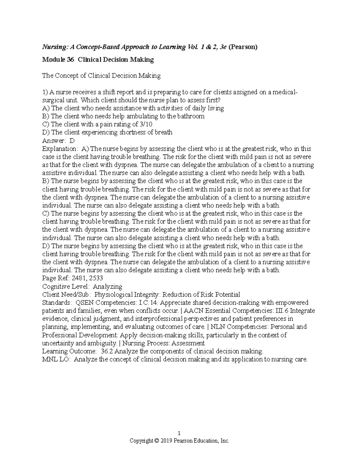 Module 36 test bank - Nursing: A Concept-Based Approach to Learning Vol ...