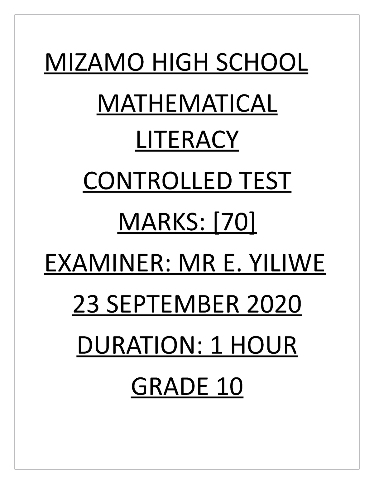 mathematical literacy grade 10 assignment 2020 memorandum