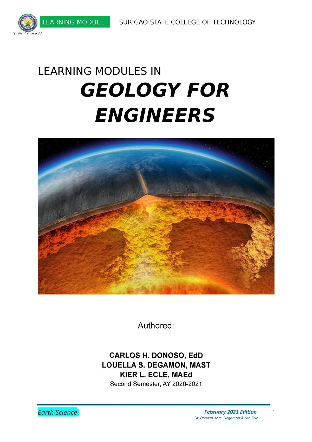 Module 1 - February 2021 Edition LEARNING MODULES IN GEOLOGY FOR ...