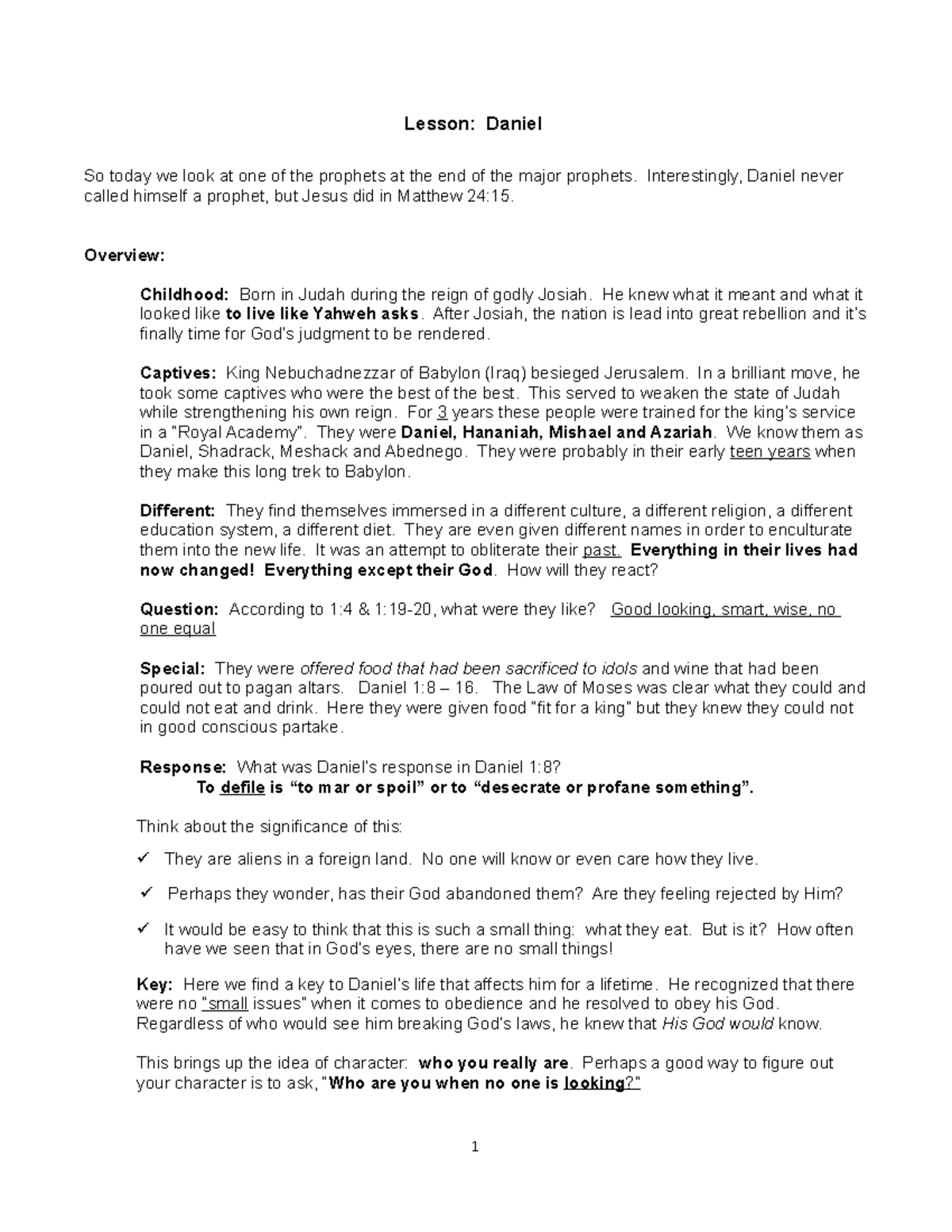 Daniel - Lecture notes 17 - Lesson: Daniel So today we look at one of ...