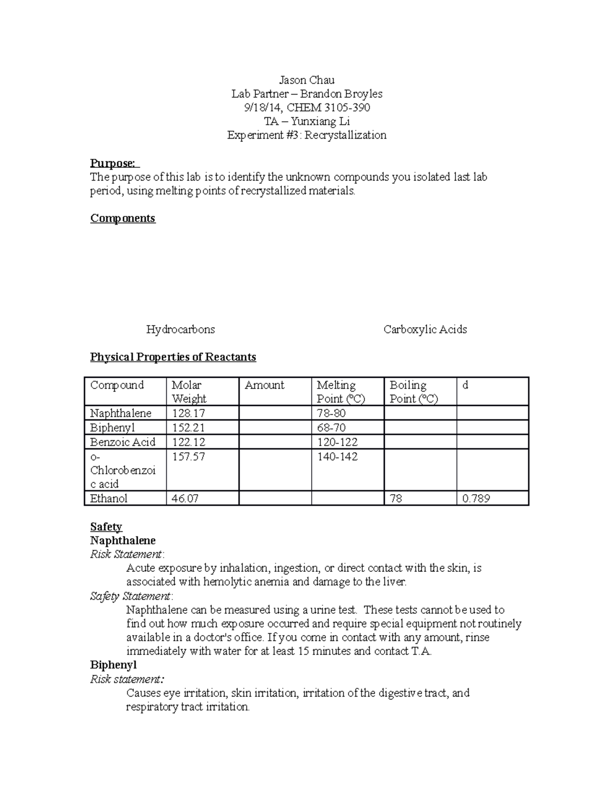 Lab 3 - Jason Chau Lab Partner Brandon Broyles CHEM TA Yunxiang Li ...