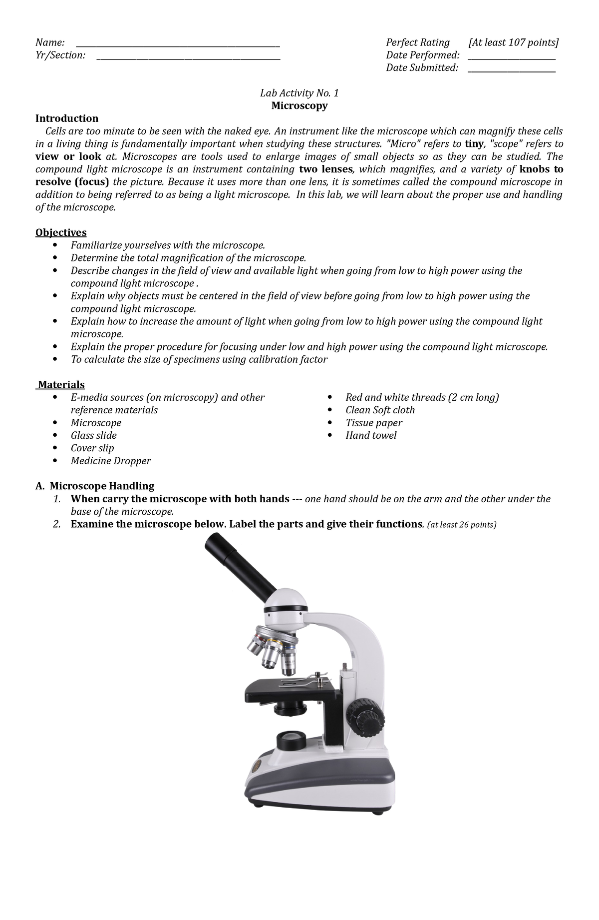 Microscopy Activity - Name ...