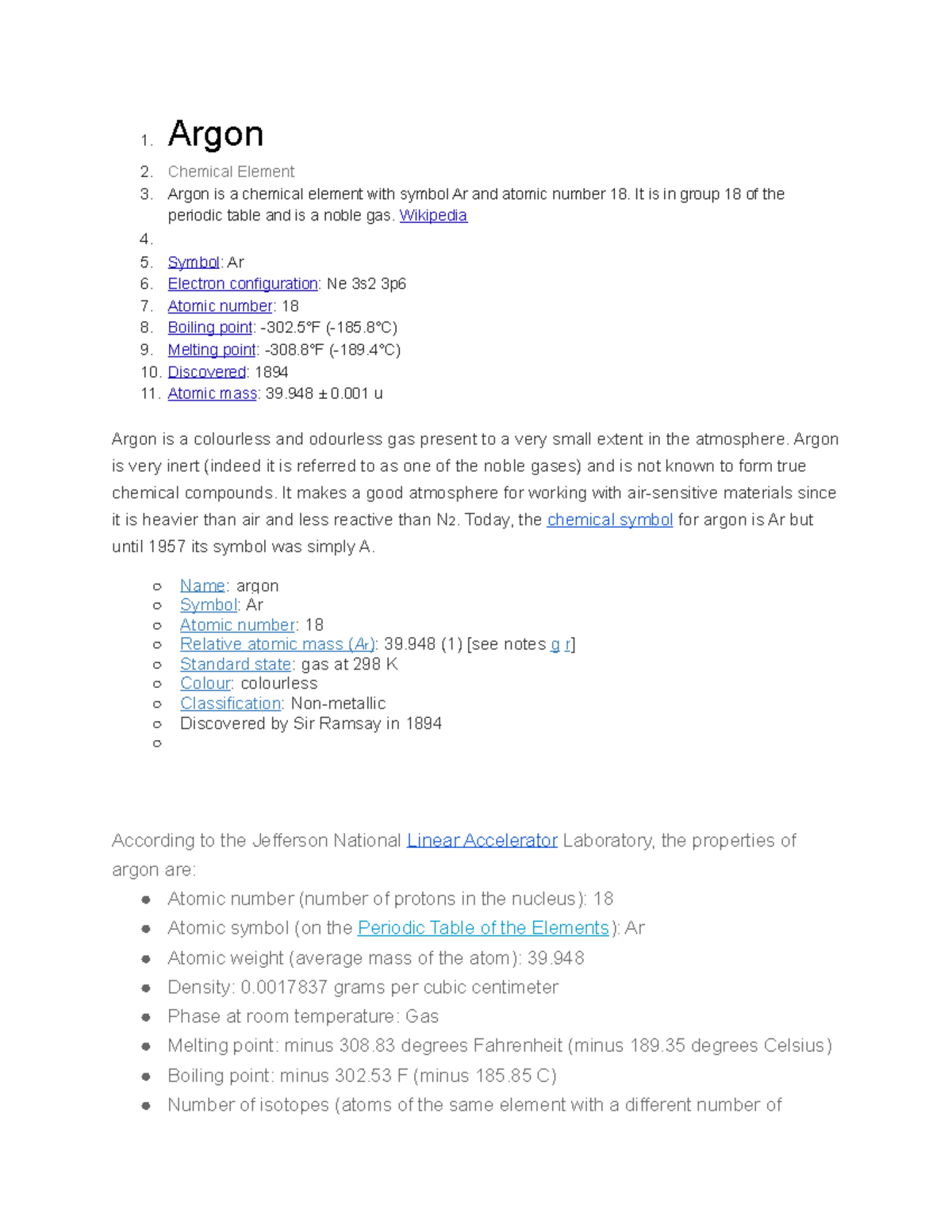 Argon Facts and Information 1. Argon 2. Chemical Element 3. Argon is