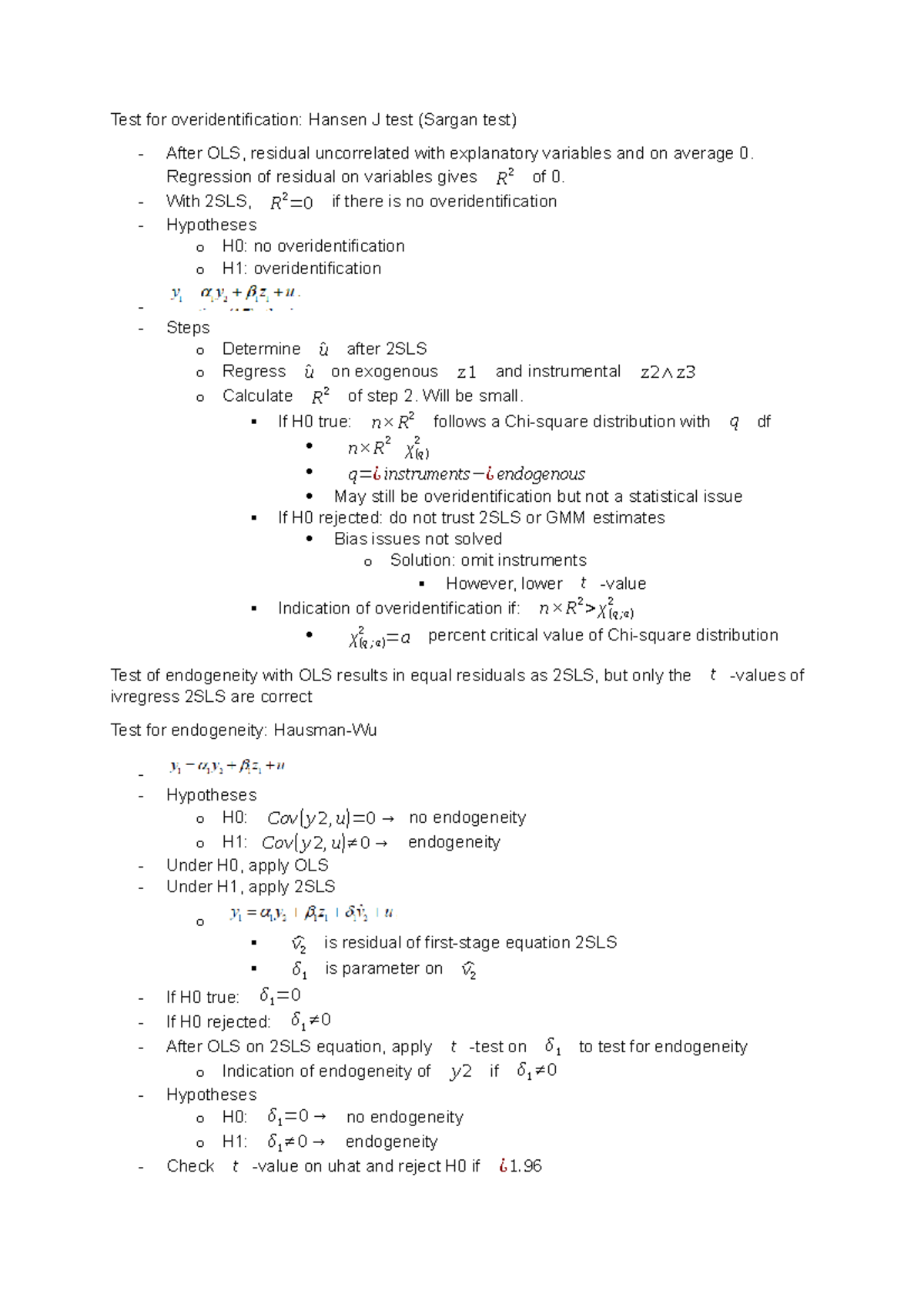 Test for overidentification - Regression of residual on variables gives ...