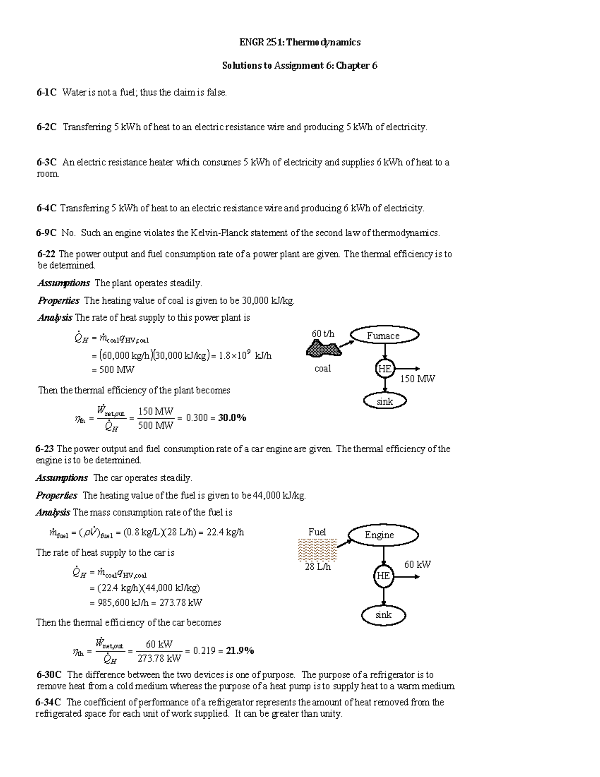 Assignment 6 Solutions - ENGR 251: Thermodynamics Solutions To ...