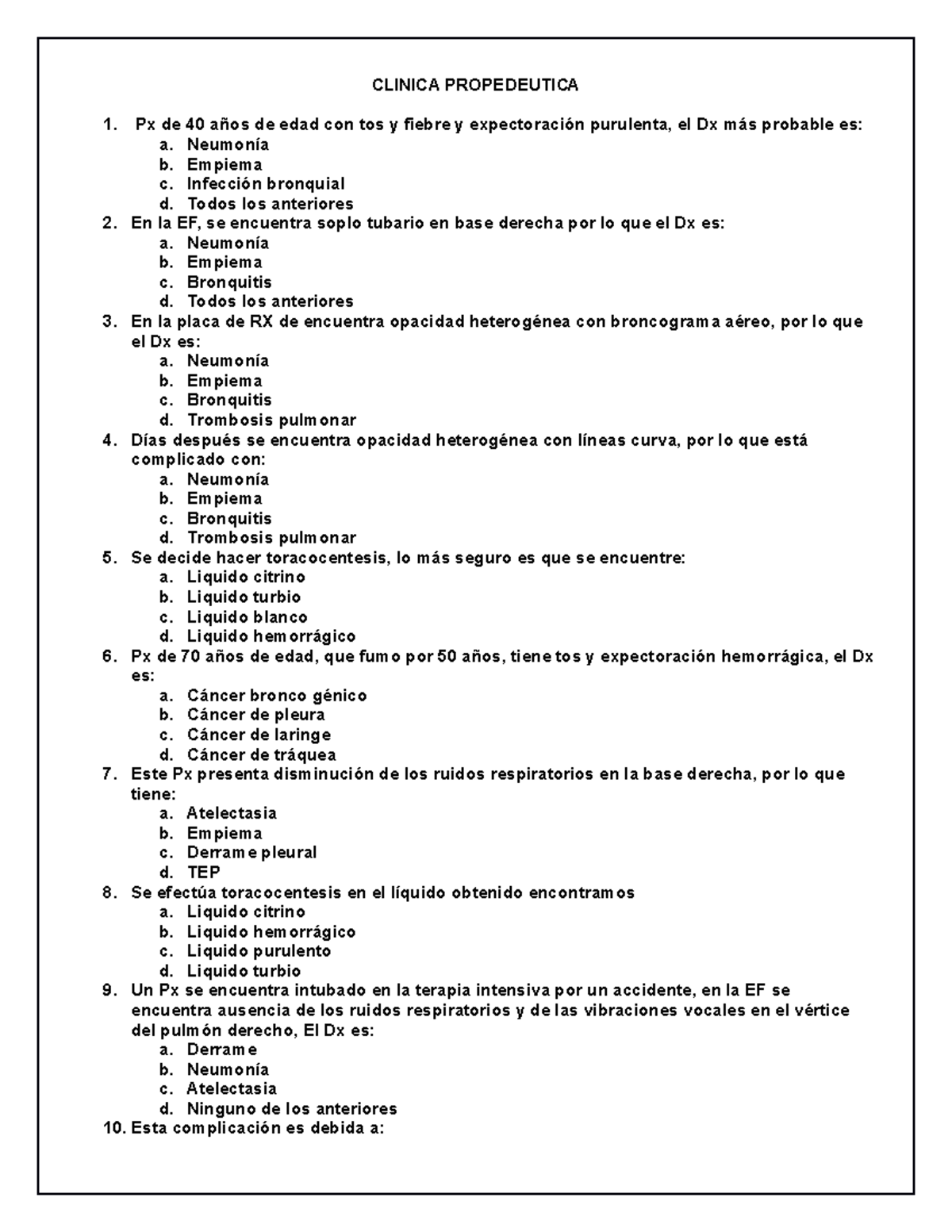 Examen De Muestra Pr Ctica Preguntas Y Respuestas Clinica Propedeutica Px De A Os