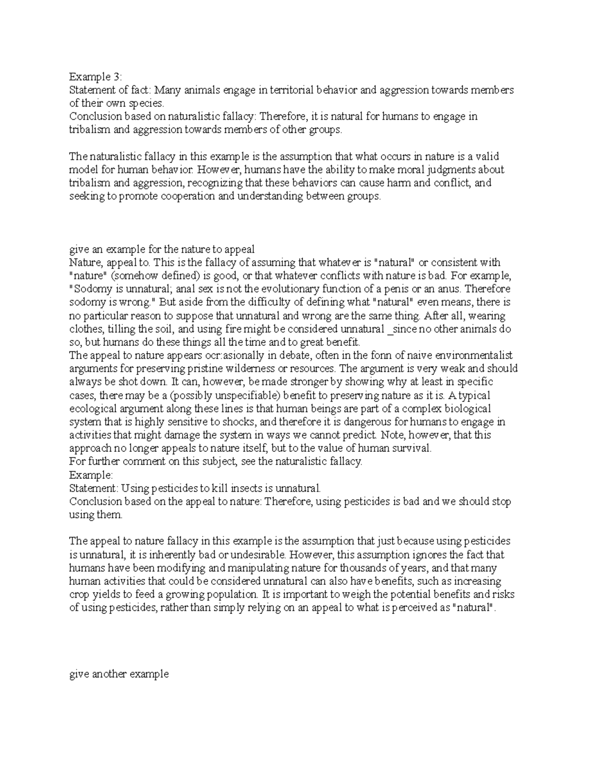 Hist example - Example 3: Statement of fact: Many animals engage in ...