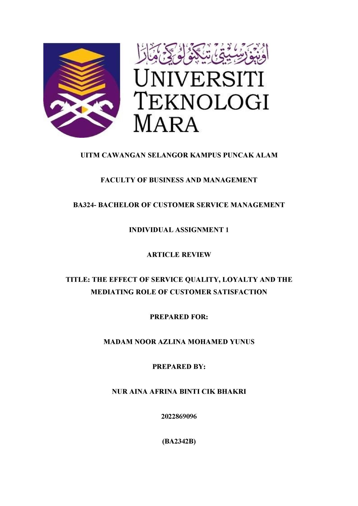 CSM Assgn AI - Notedddd - UITM CAWANGAN SELANGOR KAMPUS PUNCAK ALAM ...