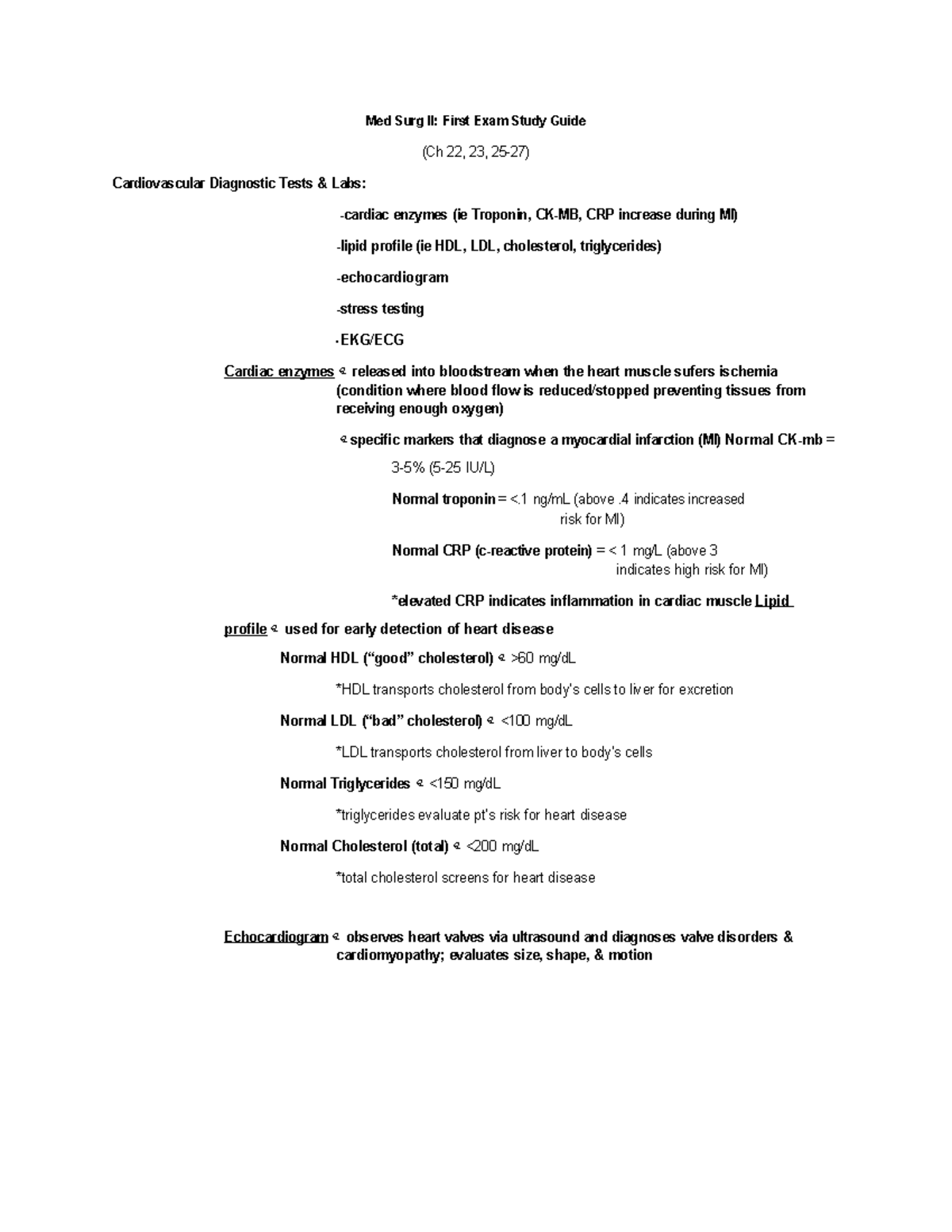Med Surg II Exam 1 Study guide - Med Surg II: First Exam Study Guide ...