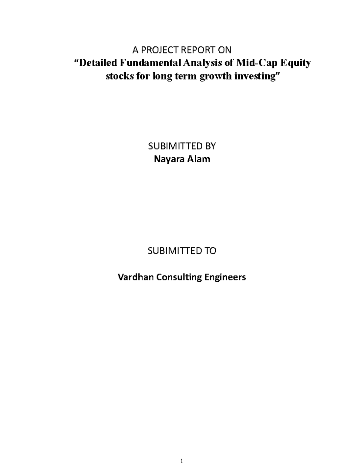 Document Good A PROJECT REPORT ON Detailed Fundamental Analysis Of