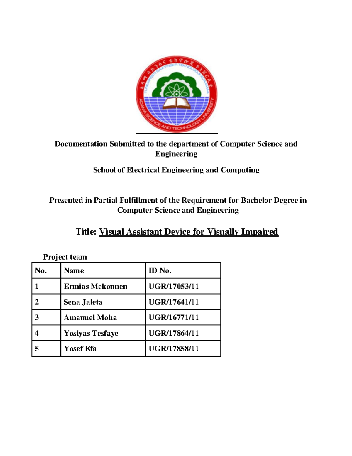 Title Visual Assistant Device for Visually Impaired VAD - Documentation ...